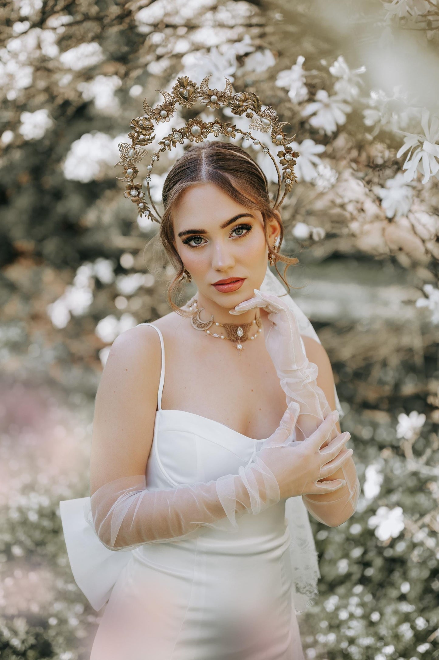 Gold Halo Crown Bridal Headpiece Masquerade Goddess Crown