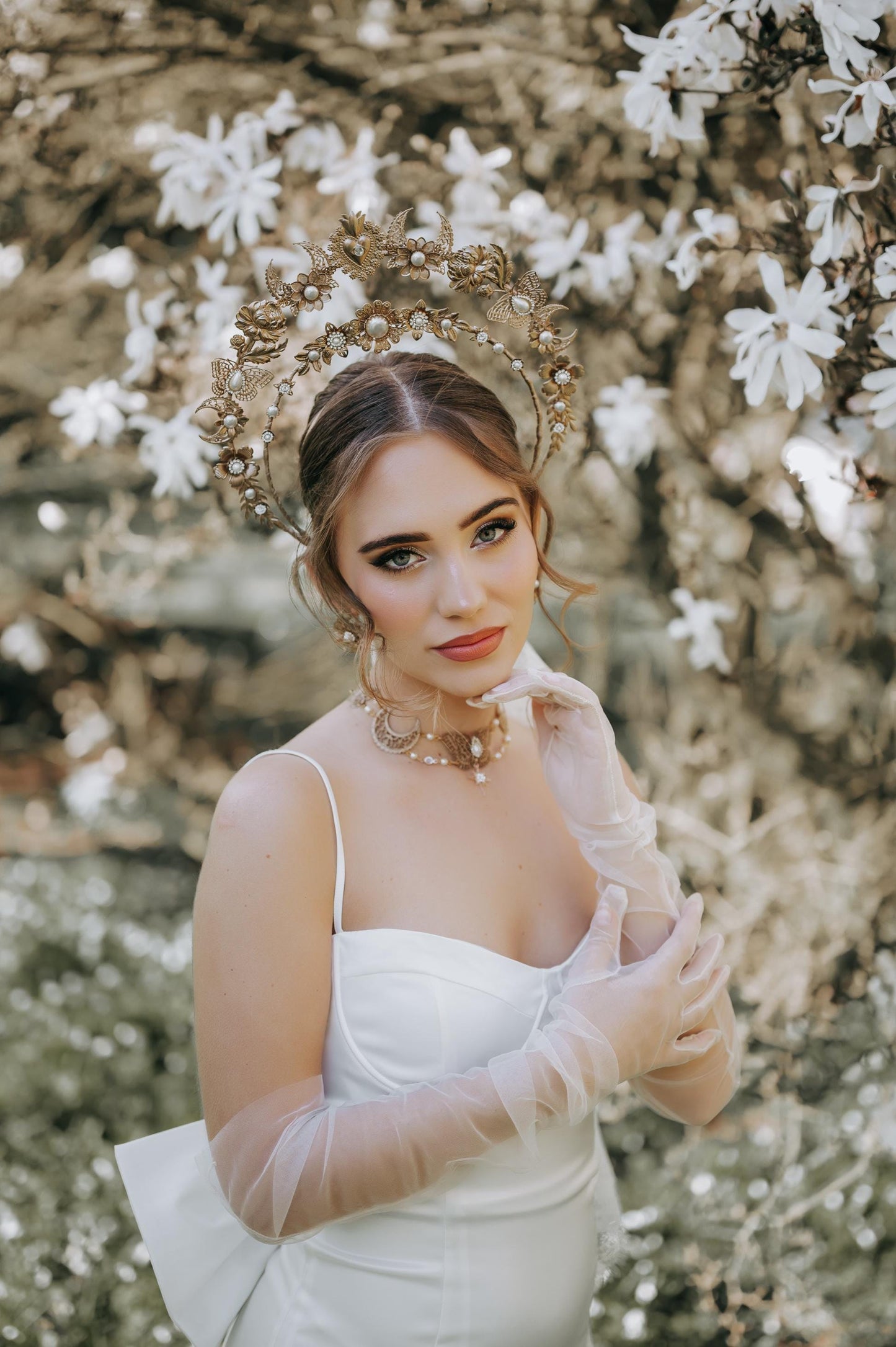 Gold Halo Crown Bridal Headpiece Masquerade Goddess Crown