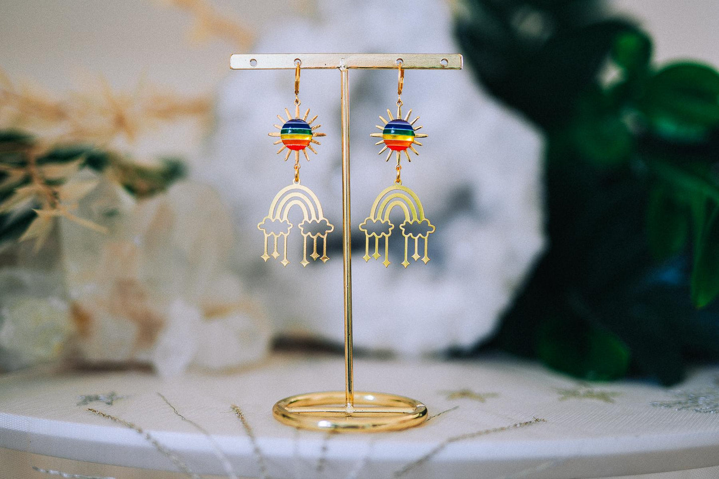Rainbow Sun Earrings Colorful Festival Earrings Gold Rainbow Earrings Statement Jewelry