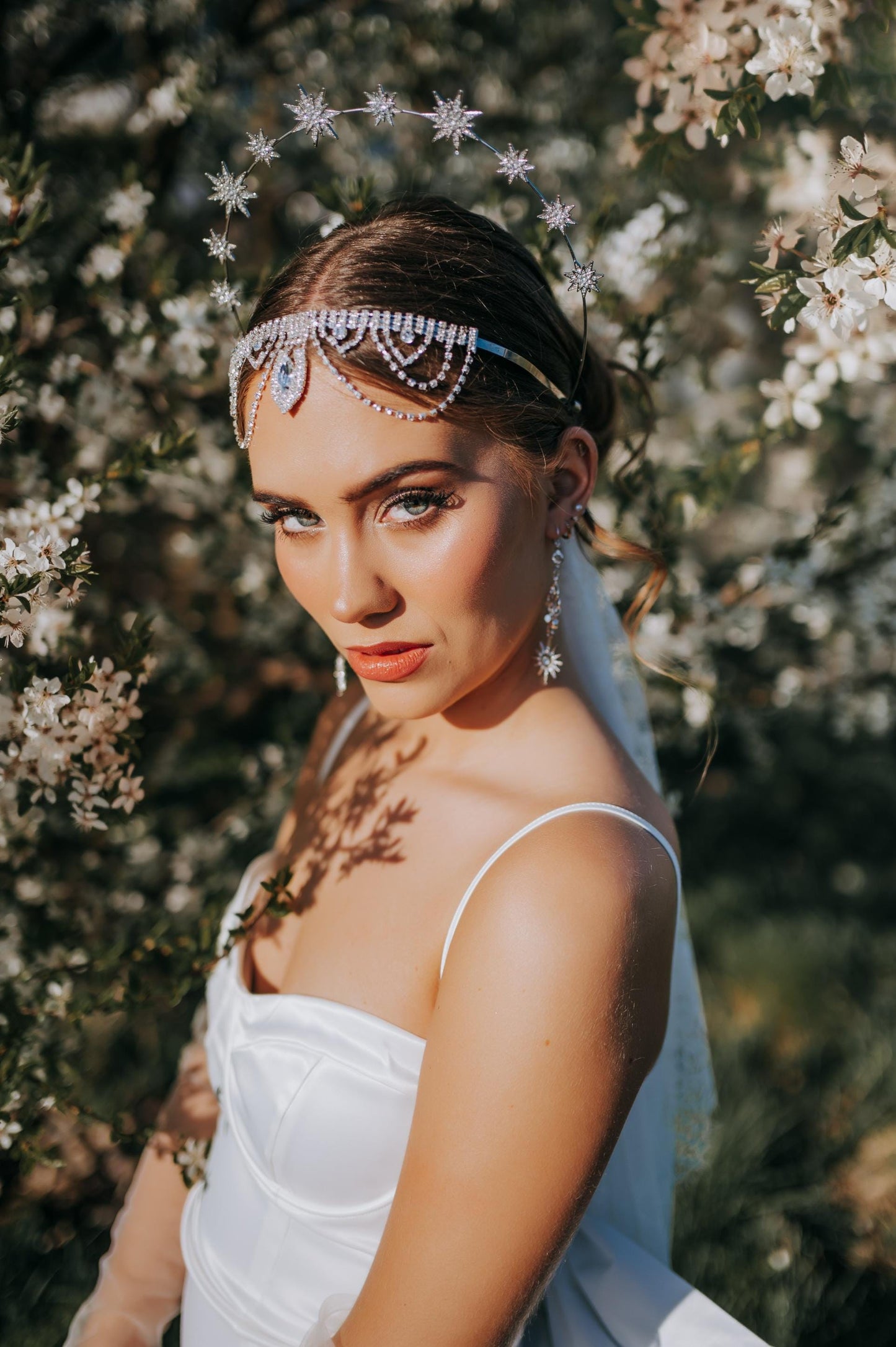Celestial Star Drop Earrings: Silver Crystal Bridal Jewelry