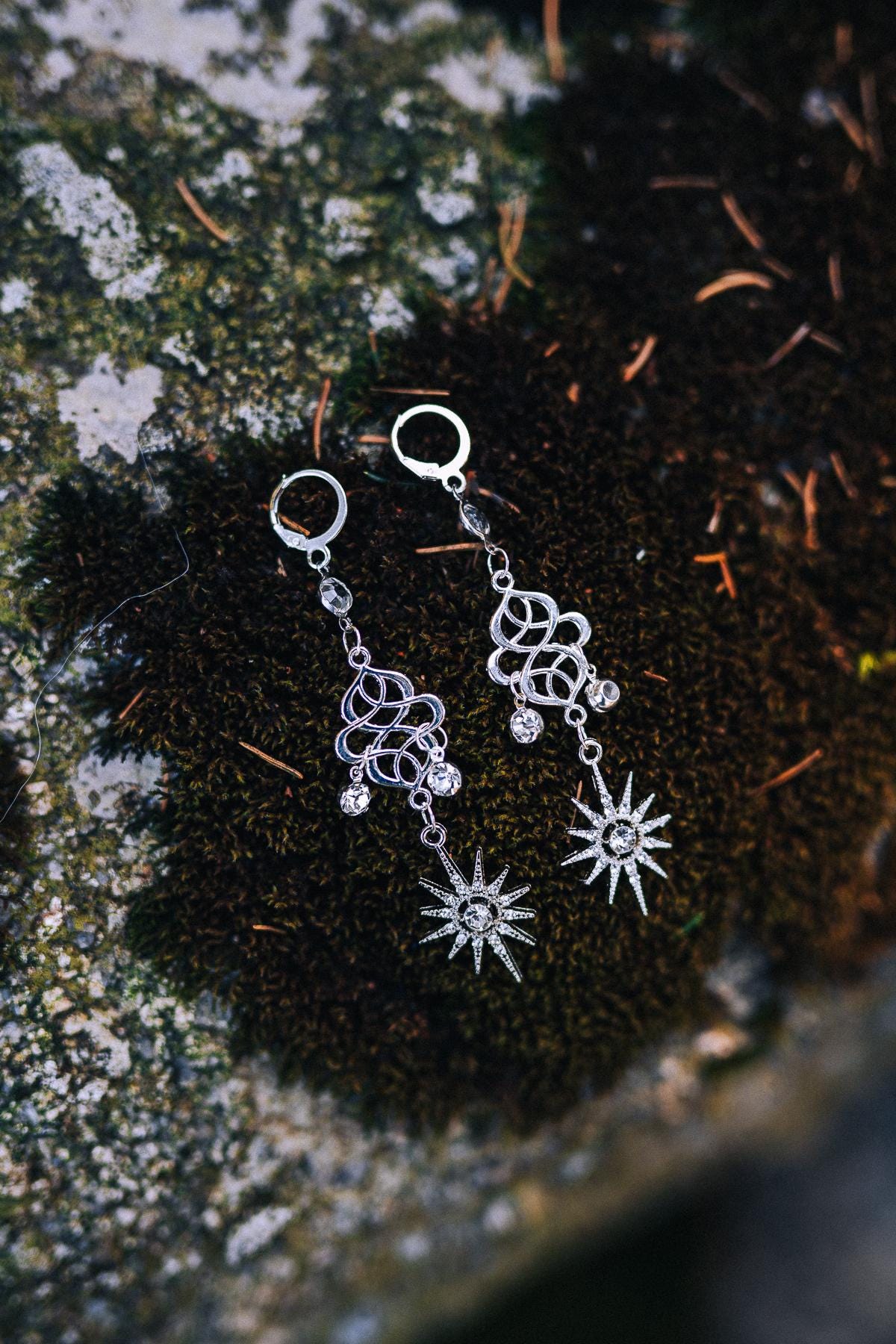 Celestial Star Drop Earrings: Silver Crystal Bridal Jewelry