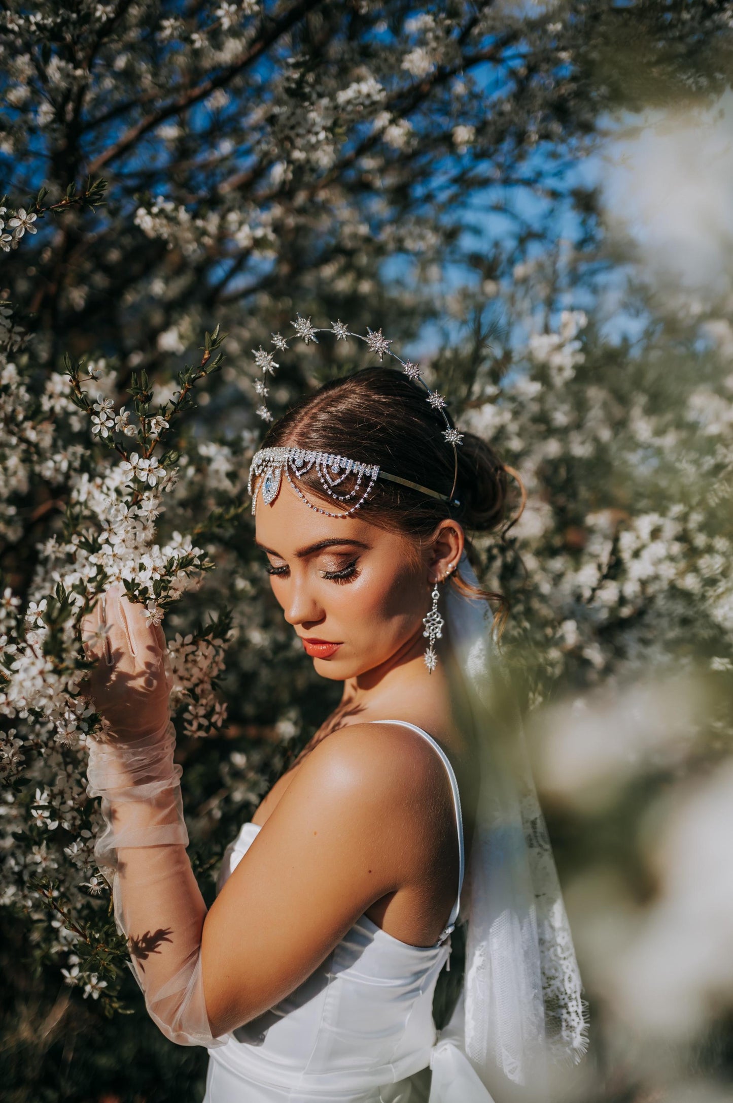 Celestial Star Drop Earrings: Silver Crystal Bridal Jewelry