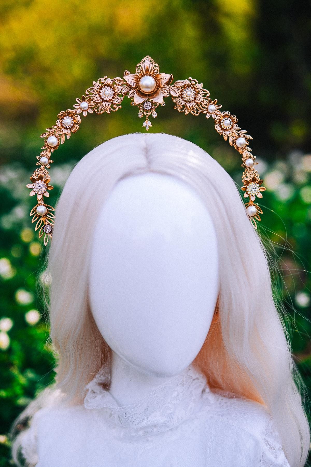 Gold Floral Halo Crown Bridal Headpiece Boho Wedding Goddess Crown