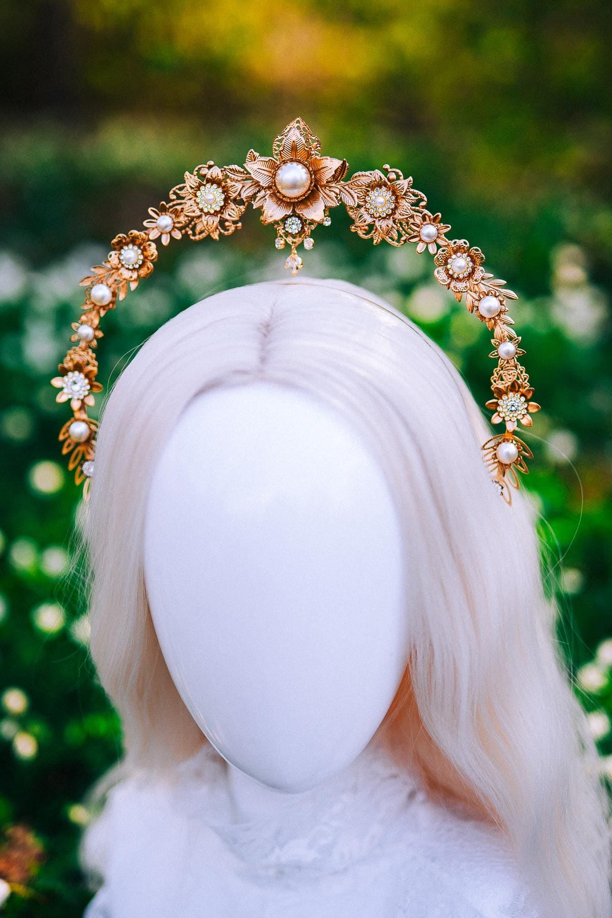 Gold Floral Halo Crown Bridal Headpiece Boho Wedding Goddess Crown