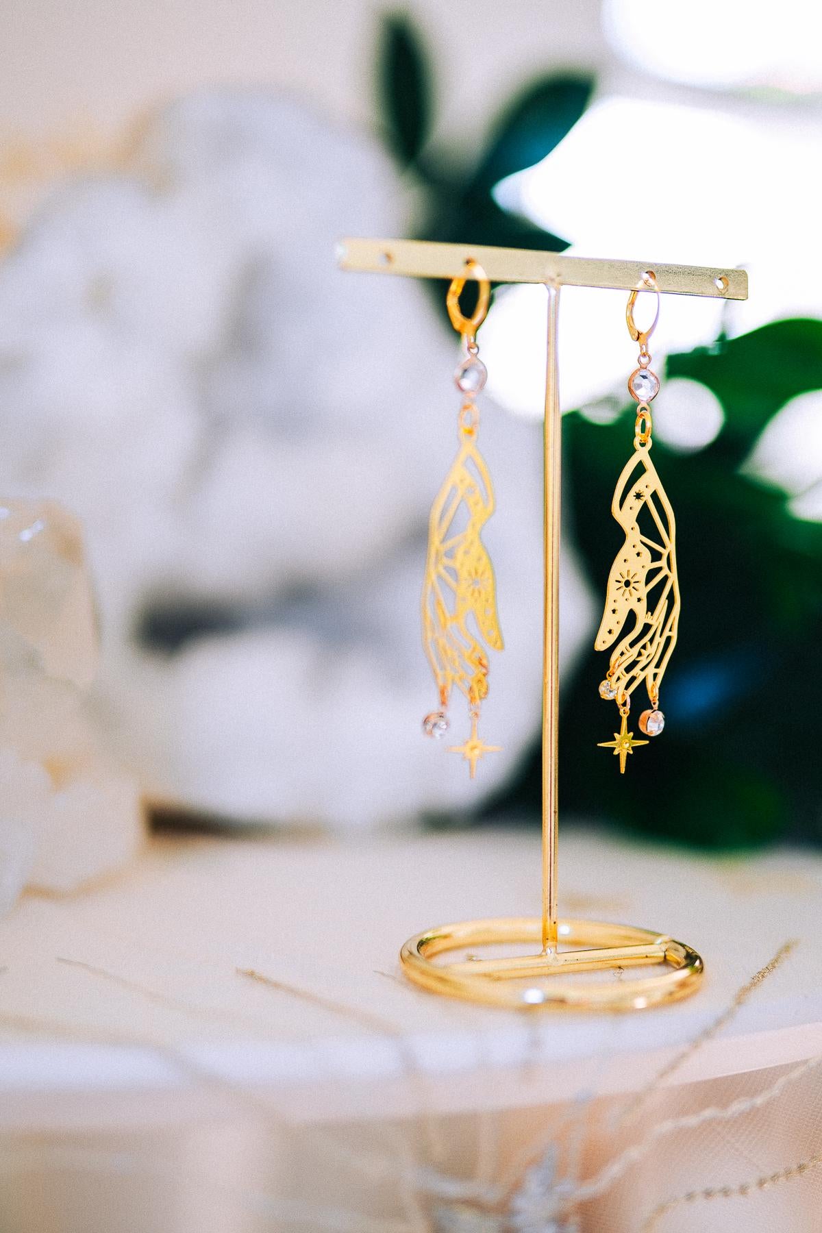 Celestial Hand Earrings Gold Star Jewelry Goddess Earrings Statement Bridal Jewelry