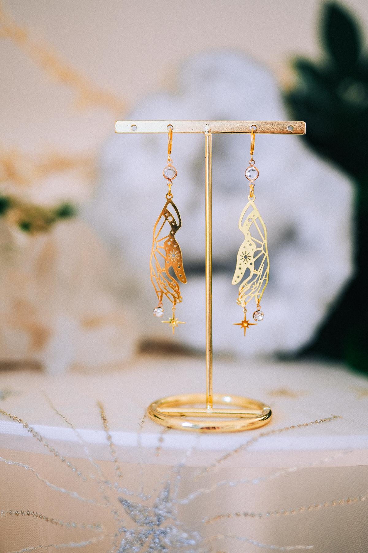 Celestial Hand Earrings Gold Star Jewelry Goddess Earrings Statement Bridal Jewelry