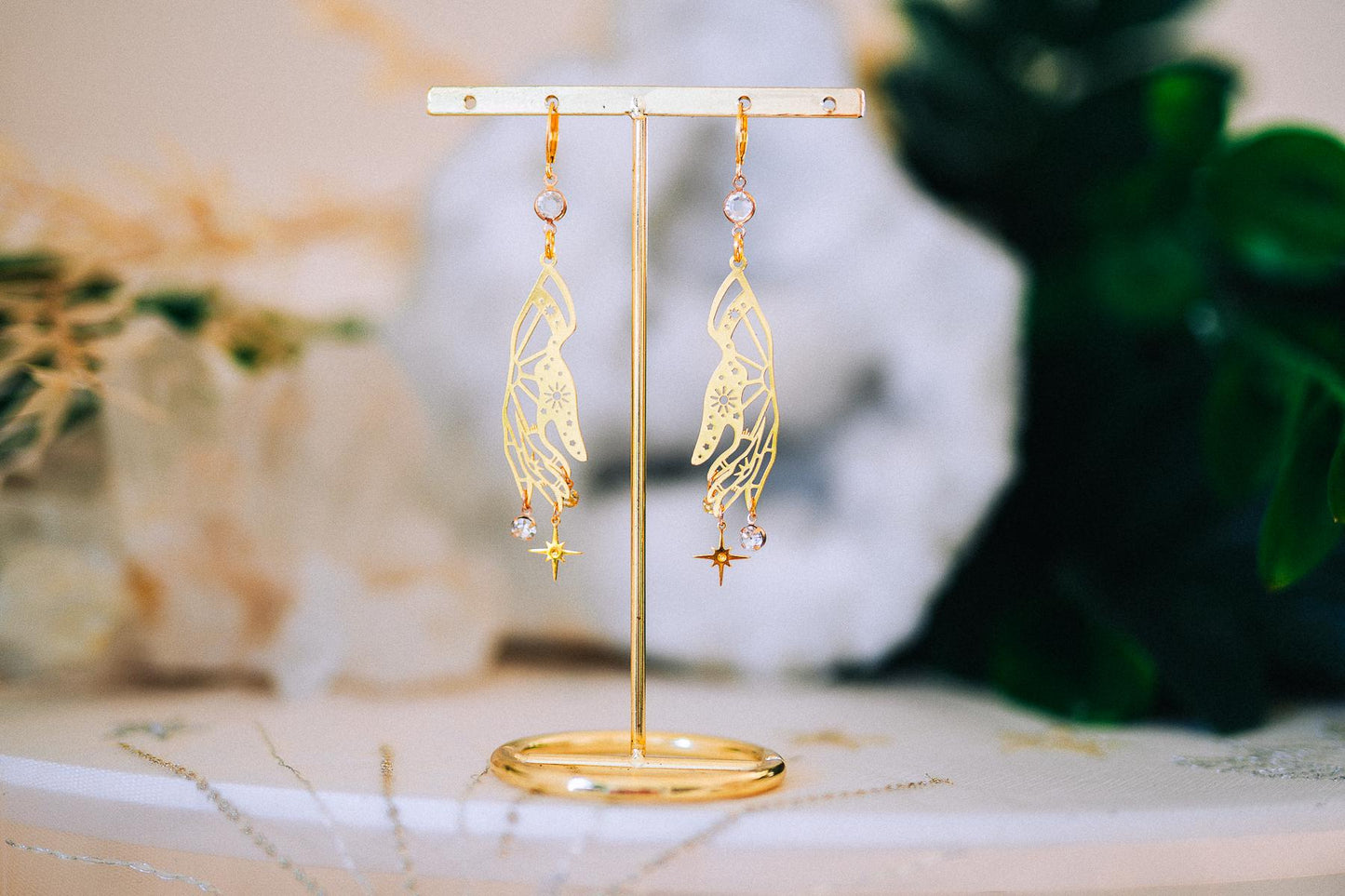 Celestial Hand Earrings Gold Star Jewelry Goddess Earrings Statement Bridal Jewelry