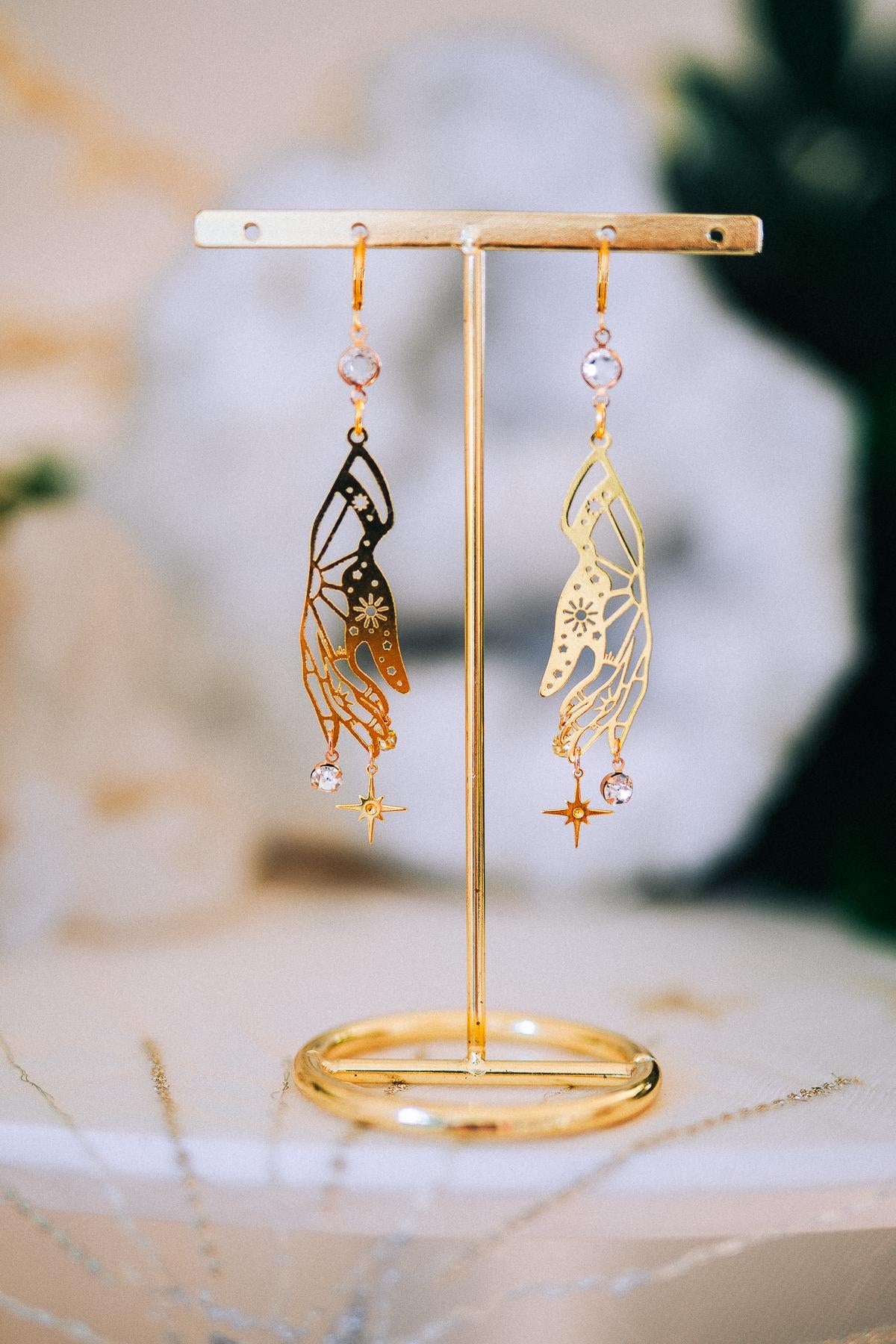 Celestial Hand Earrings Gold Star Jewelry Goddess Earrings Statement Bridal Jewelry