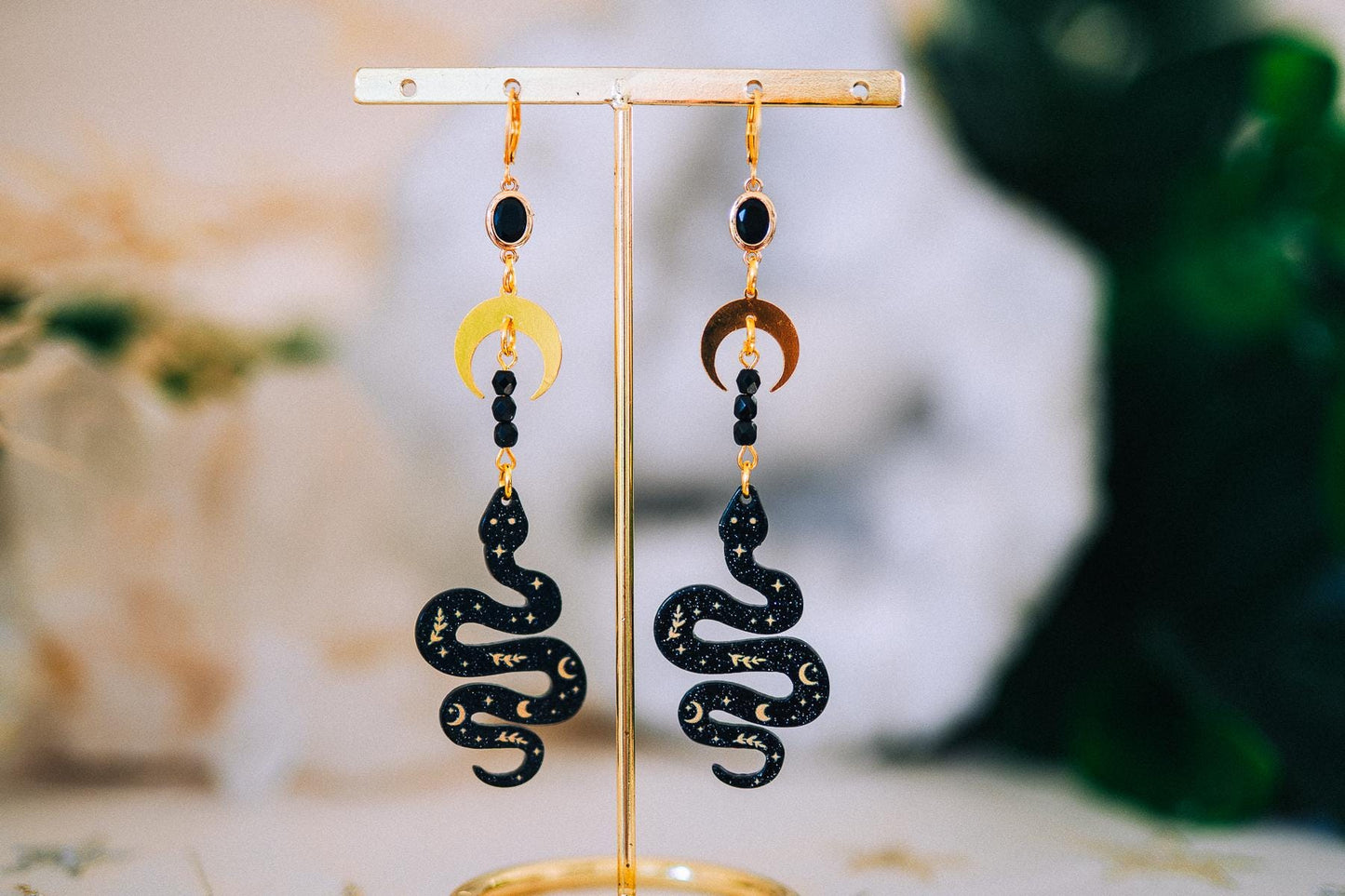 Celestial Snake Earrings Gold Moon Star Jewelry Statement Bridal Accessory
