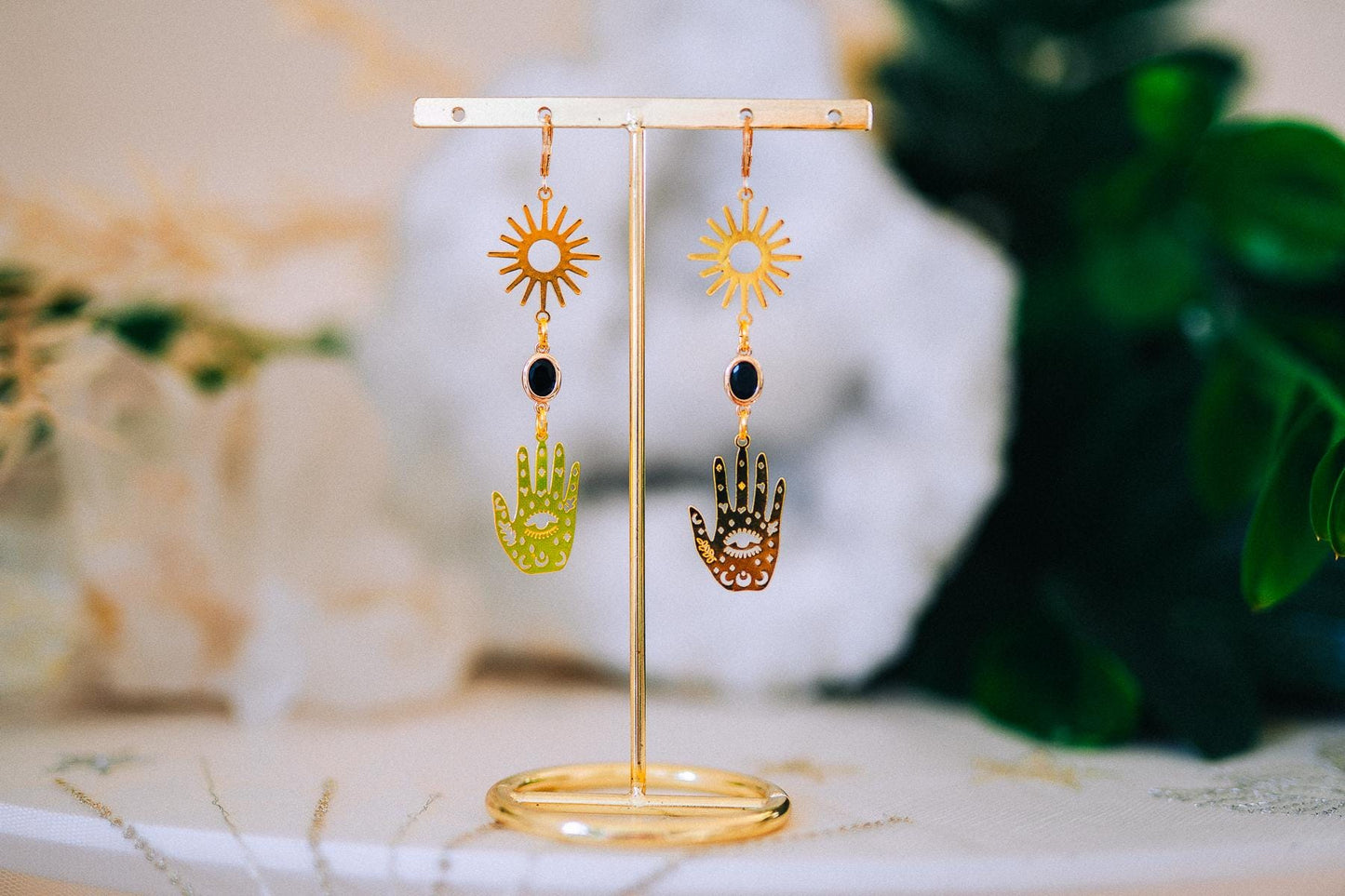 Evil Eye Hand Earrings Gold Celestial Jewelry Protection Earrings Goddess Statement Jewelry
