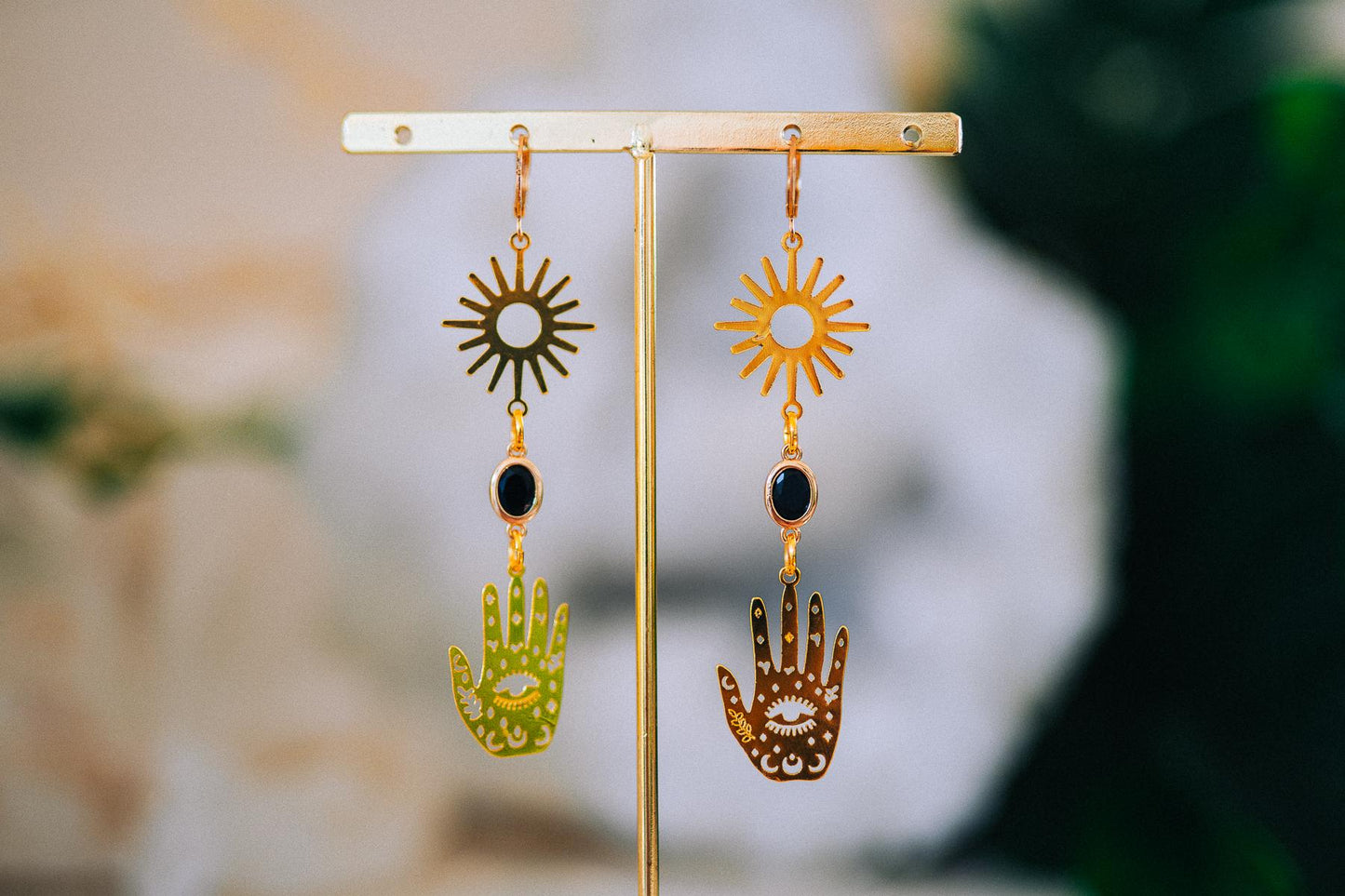Evil Eye Hand Earrings Gold Celestial Jewelry Protection Earrings Goddess Statement Jewelry