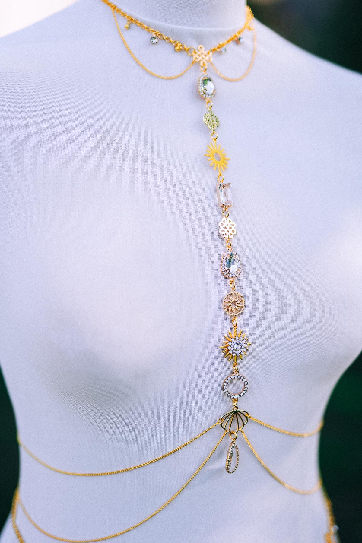Celestial Body Chain Harness Gold Festival Jewelry Sun Moon Goddess Necklace