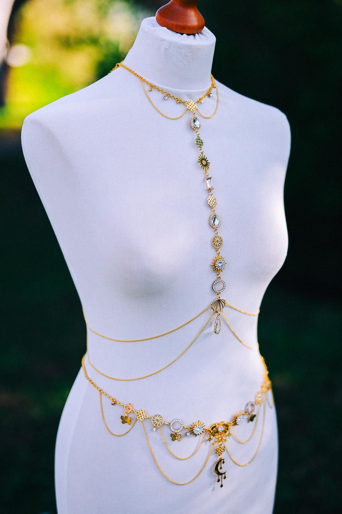 Celestial Body Chain Harness Gold Festival Jewelry Sun Moon Goddess Necklace