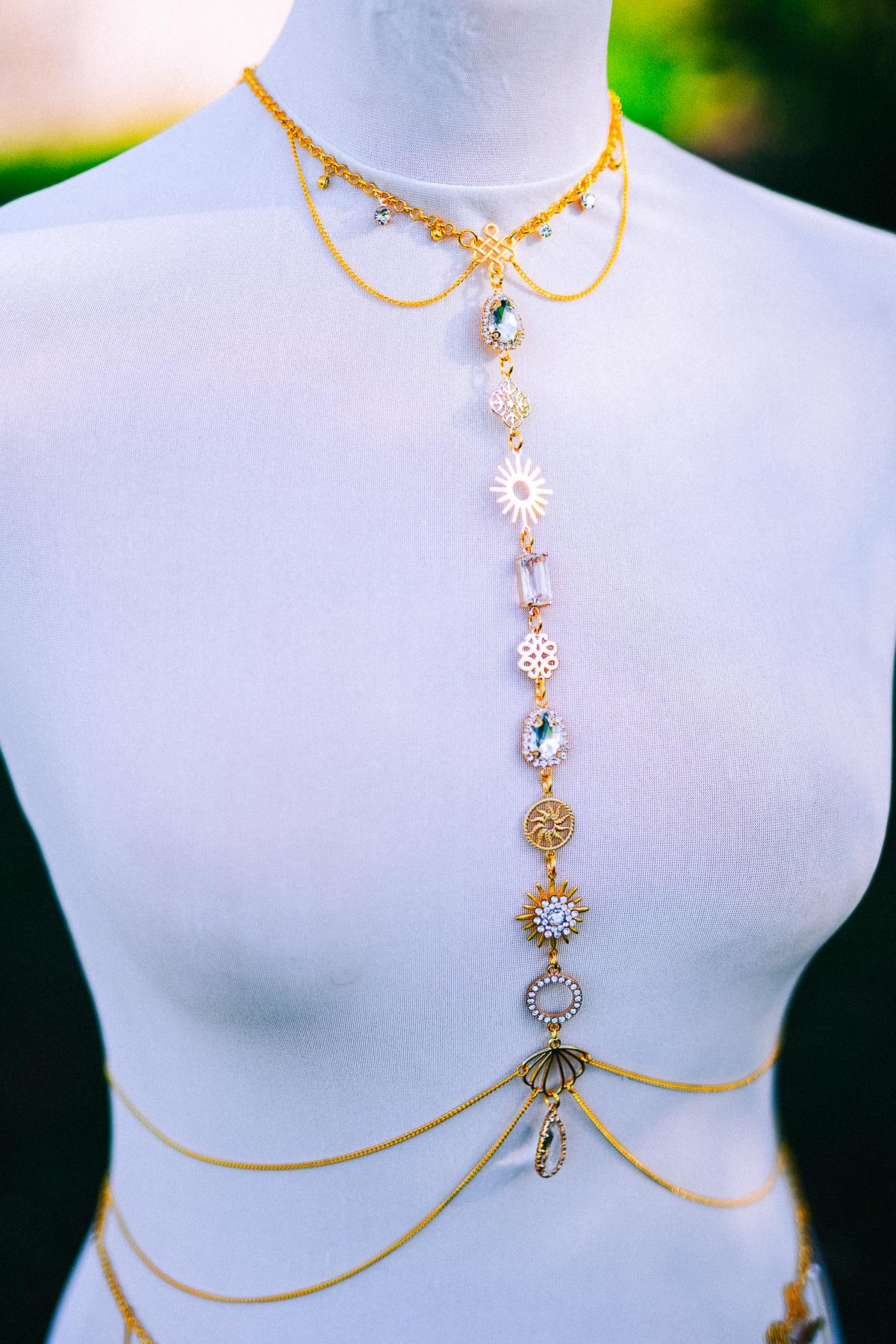 Celestial Body Chain Harness Gold Festival Jewelry Sun Moon Goddess Necklace