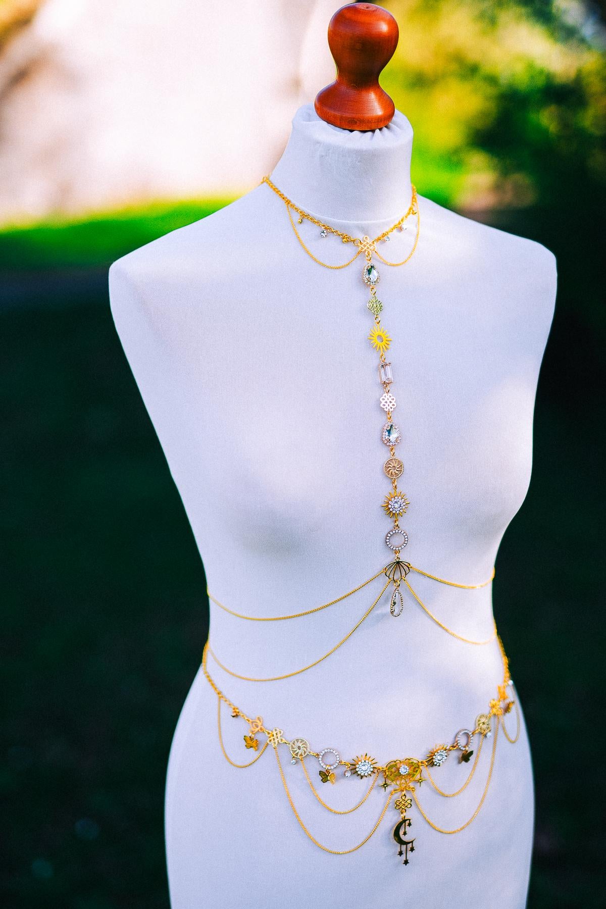 Celestial Body Chain Harness Gold Festival Jewelry Sun Moon Goddess Necklace