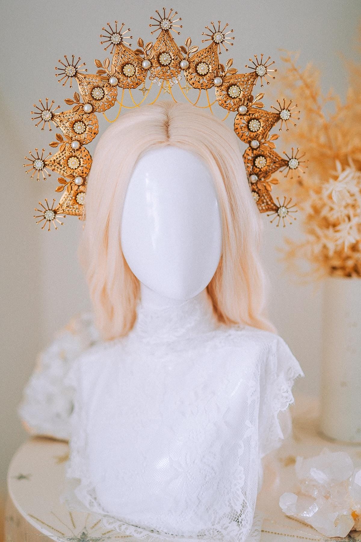 Golden Celestial Halo Crown Goddess Headpiece Wedding Festival Crown