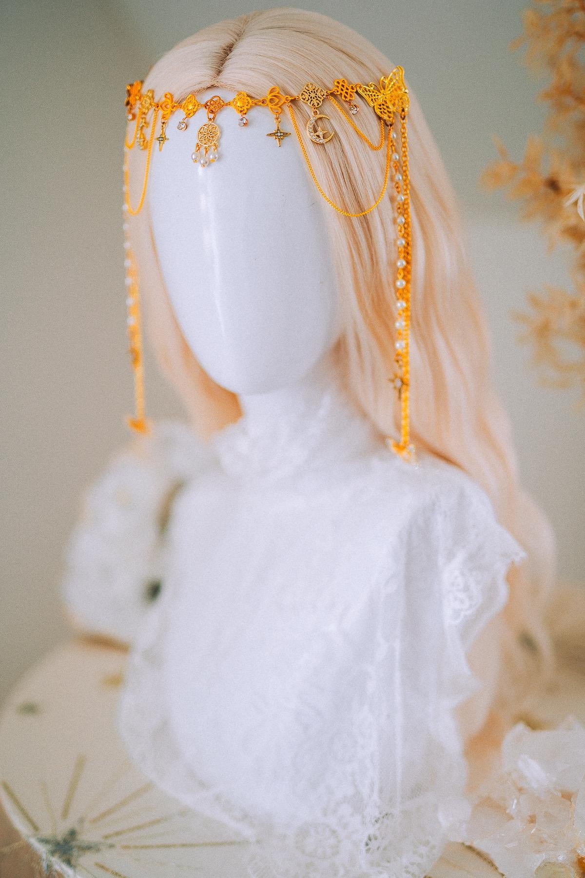 Golden Celestial Halo Crown Goddess Headpiece Wedding Festival Crown