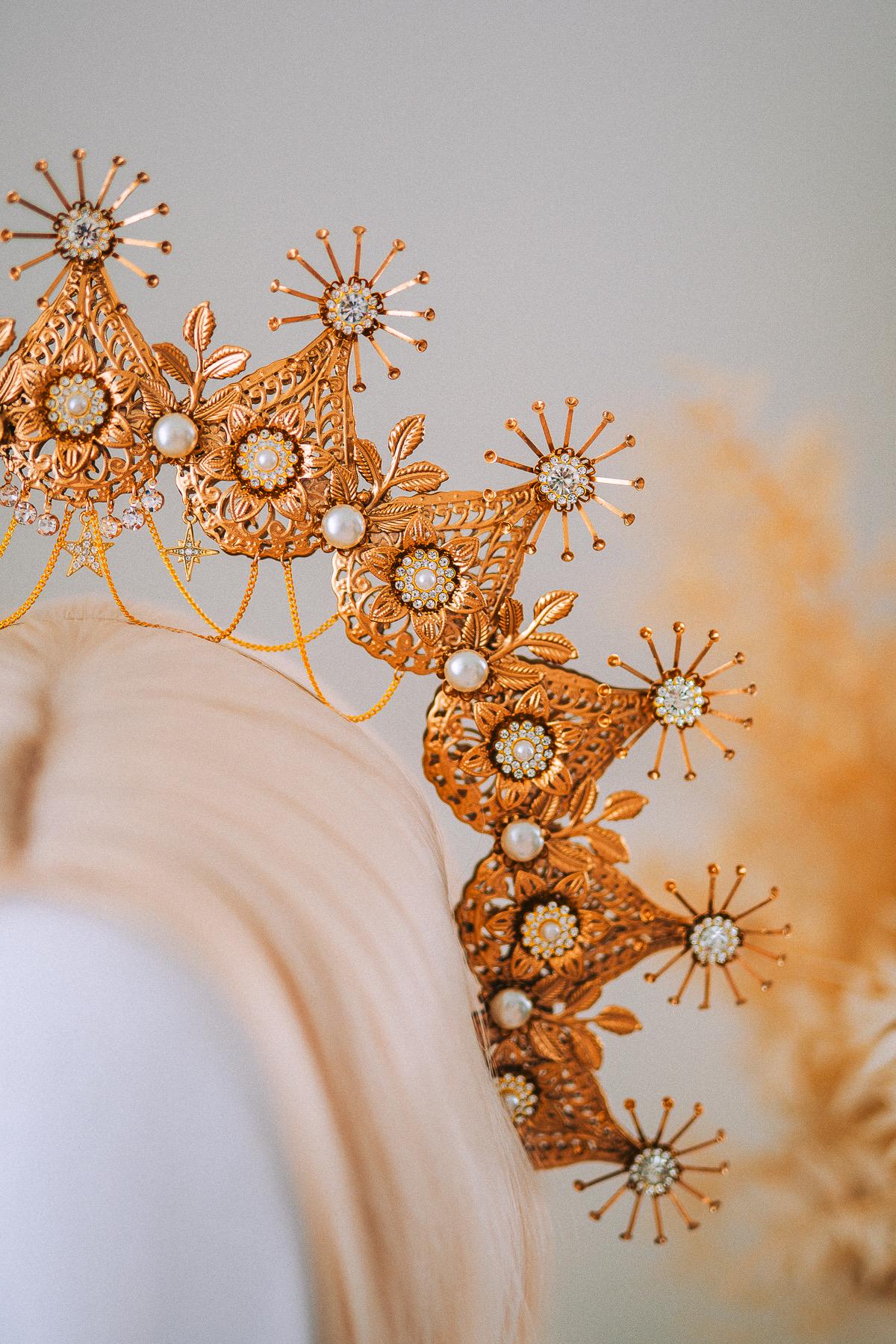 Golden Celestial Halo Crown Goddess Headpiece Wedding Festival Crown
