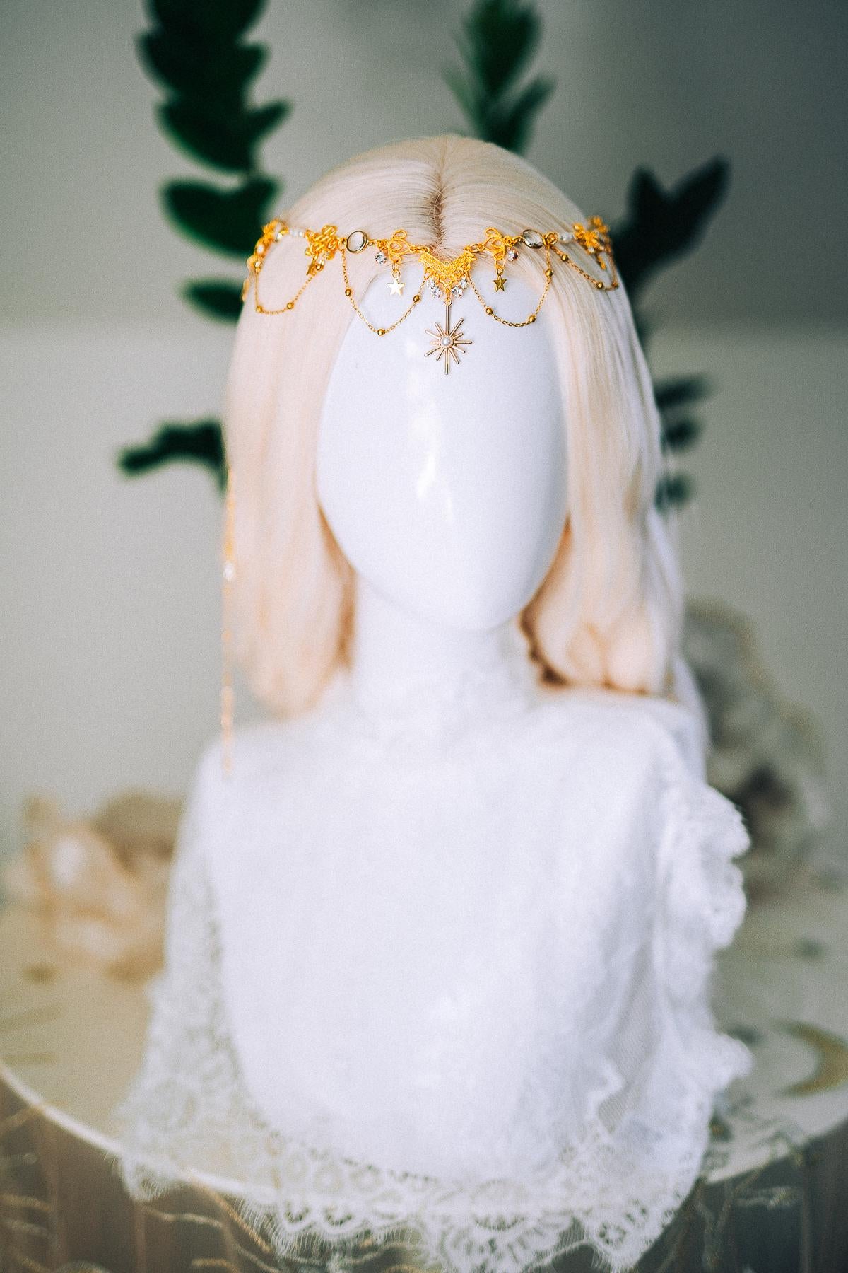 Gold Celestial Hair Chain Bridal Headpiece Star Moon Crown Boho Festival Hair Jewelry