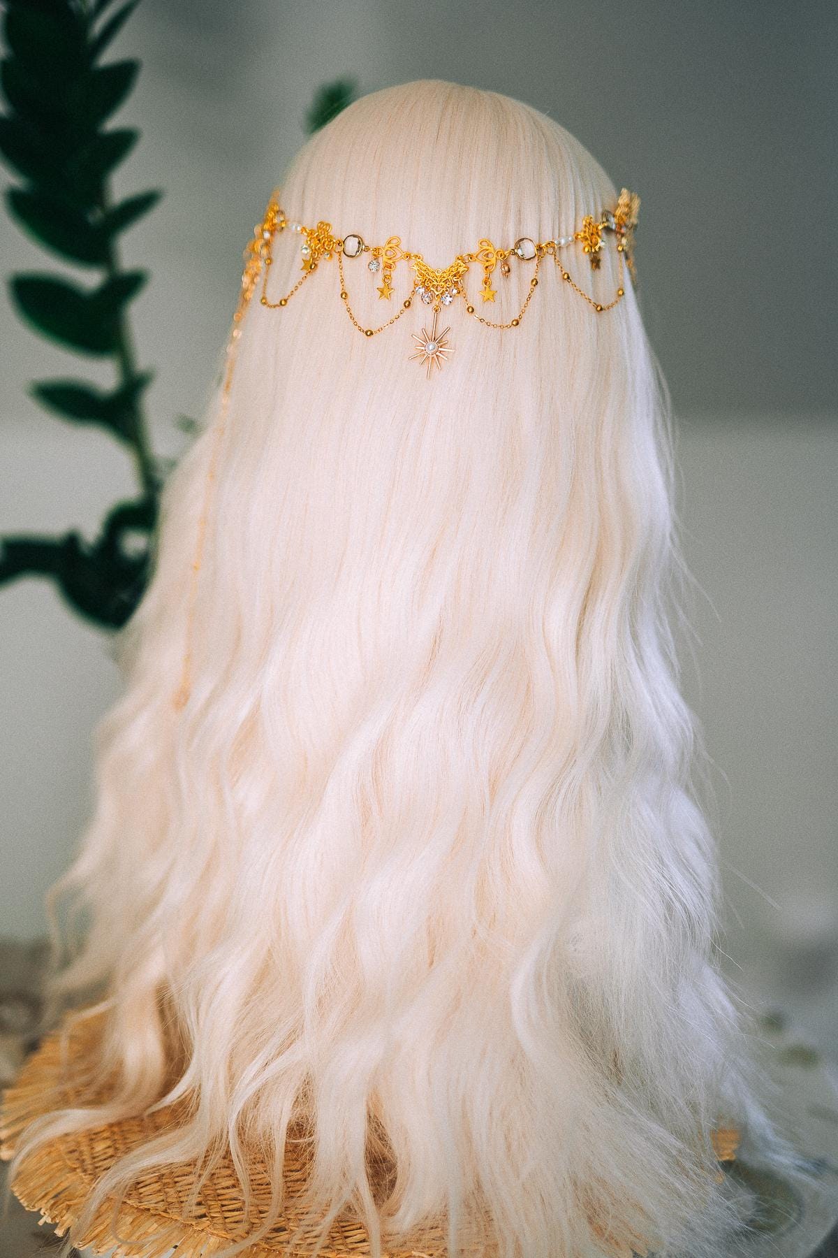 Gold Celestial Hair Chain Bridal Headpiece Star Moon Crown Boho Festival Hair Jewelry