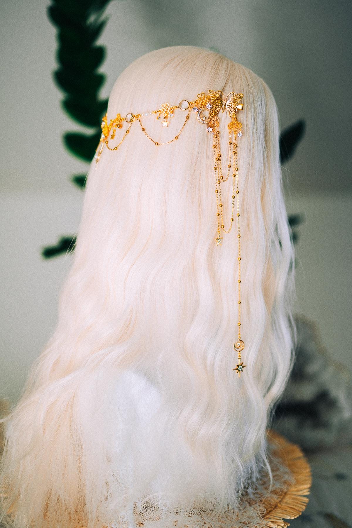 Gold Celestial Hair Chain Bridal Headpiece Star Moon Crown Boho Festival Hair Jewelry