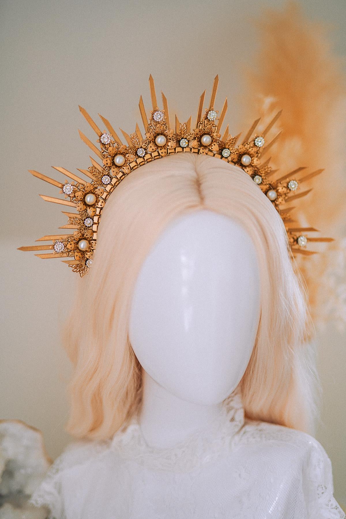 Golden Sun Halo Crown Bridal Goddess Headpiece