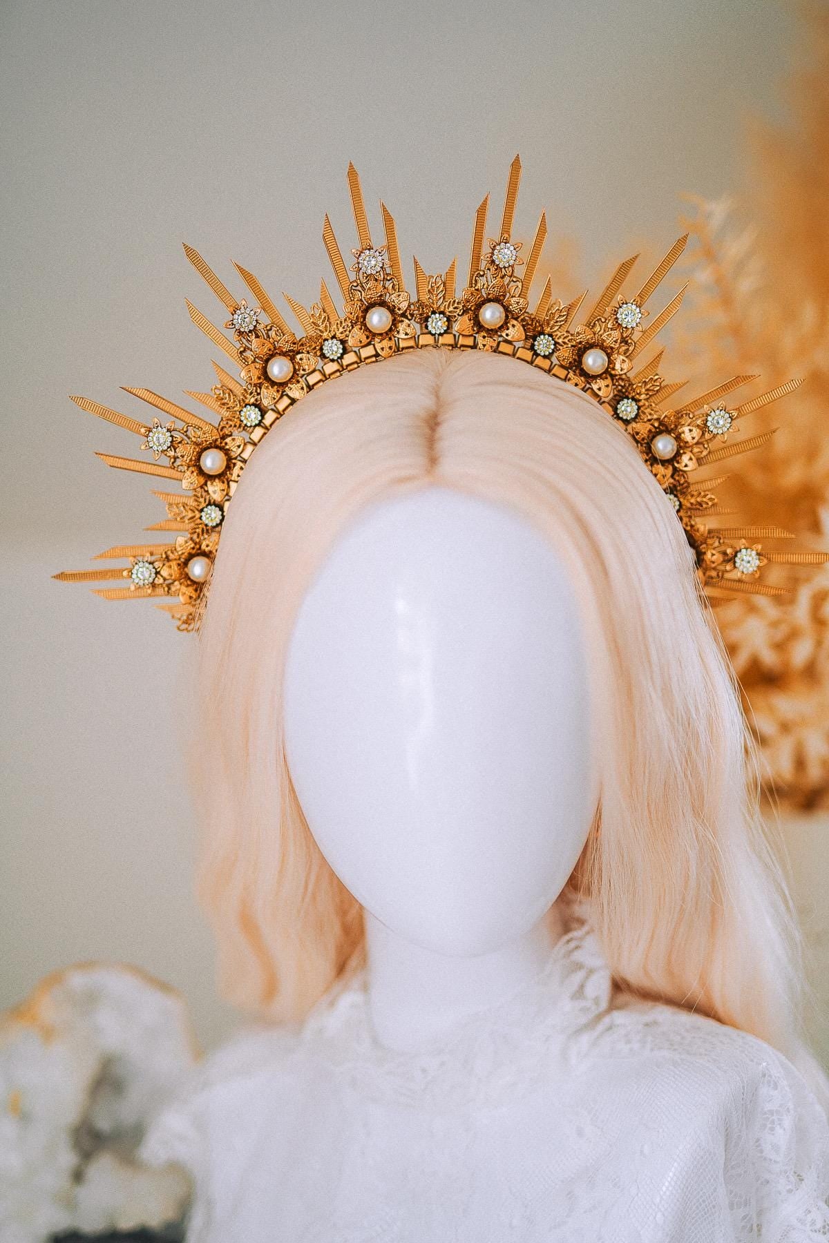 Golden Sun Halo Crown Bridal Goddess Headpiece