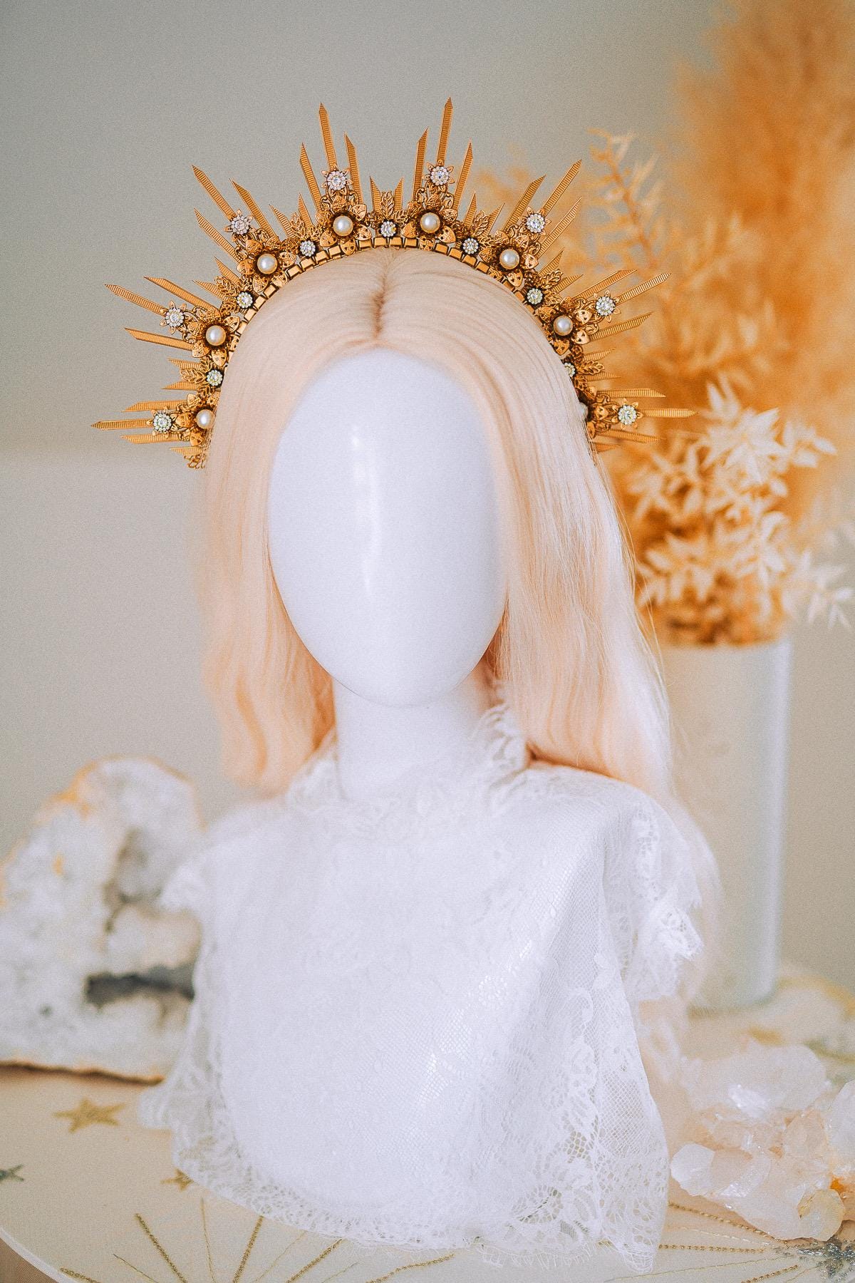 Golden Sun Halo Crown Bridal Goddess Headpiece