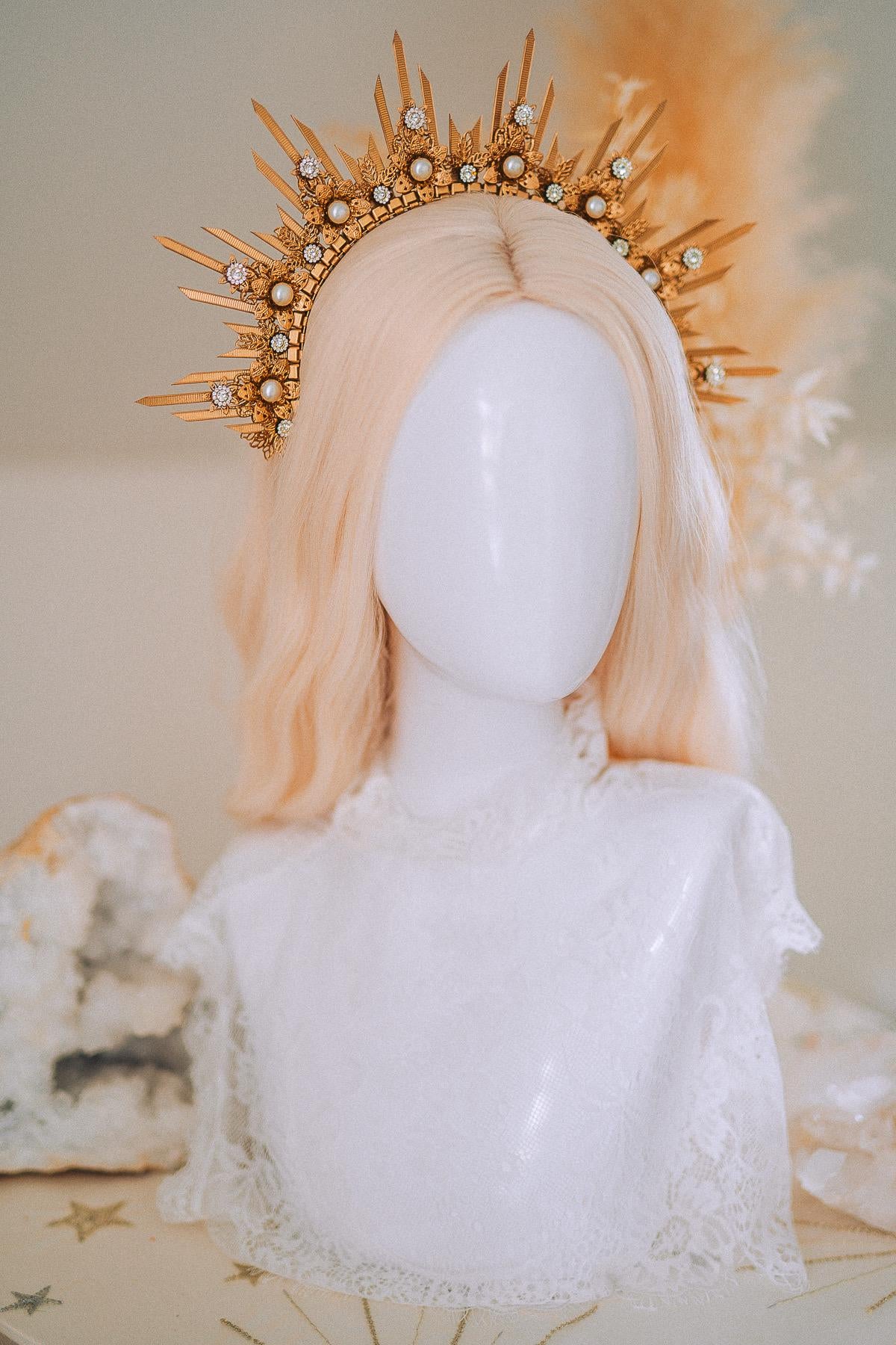 Golden Sun Halo Crown Bridal Goddess Headpiece