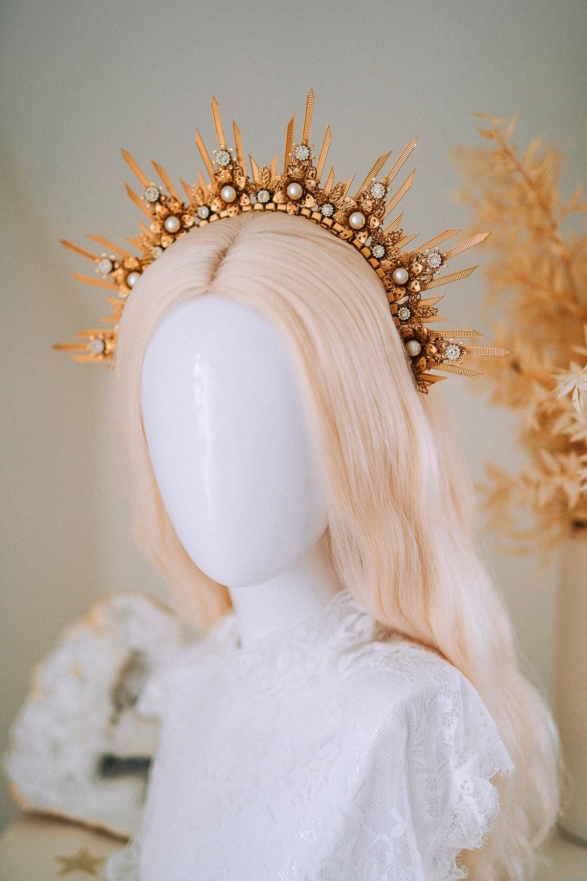 Golden Sun Halo Crown Bridal Goddess Headpiece