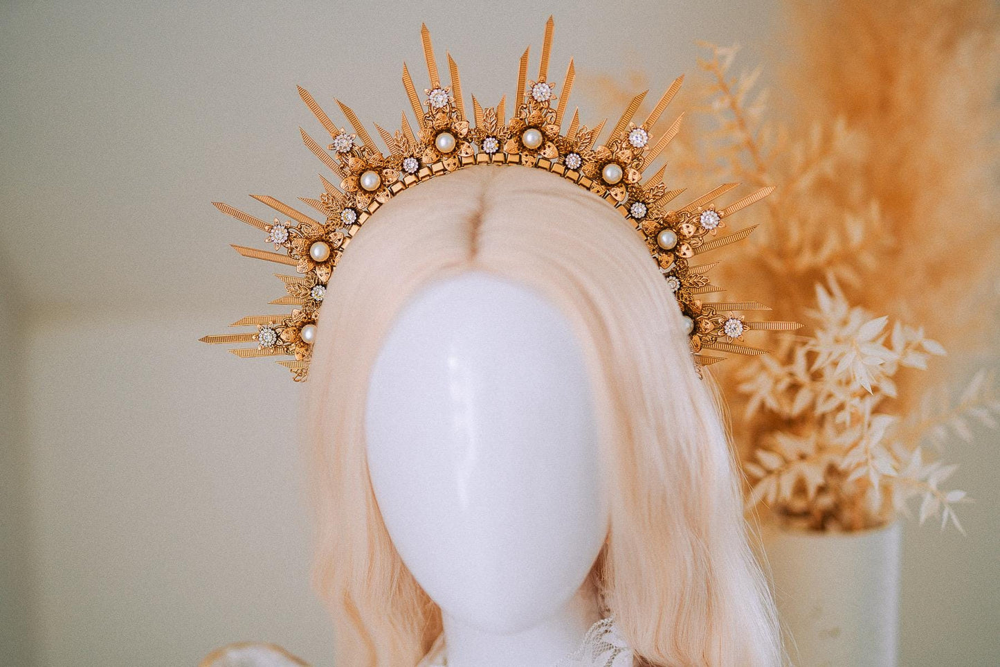 Golden Sun Halo Crown Bridal Goddess Headpiece