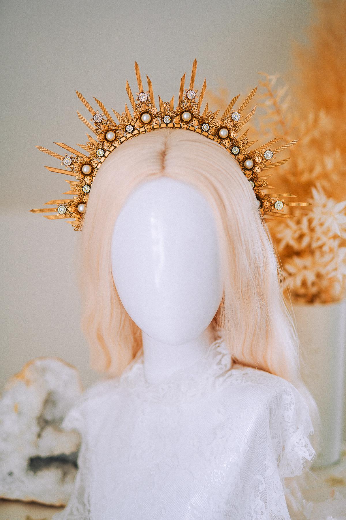 Golden Sun Halo Crown Bridal Goddess Headpiece