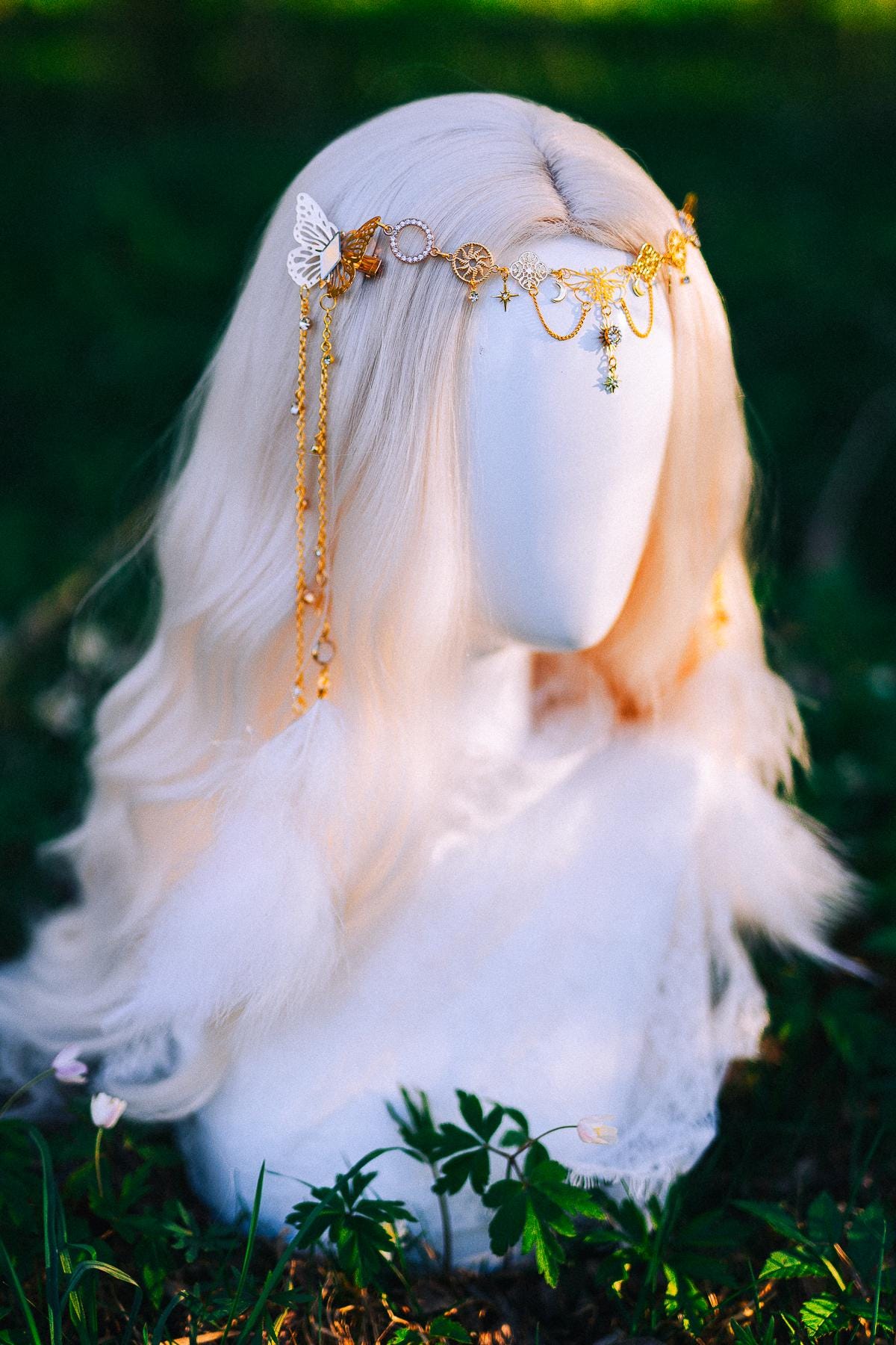 Gold Butterfly Hair Chain Festival Headpiece Feather Bridal Hair Jewelry Celestial Crown