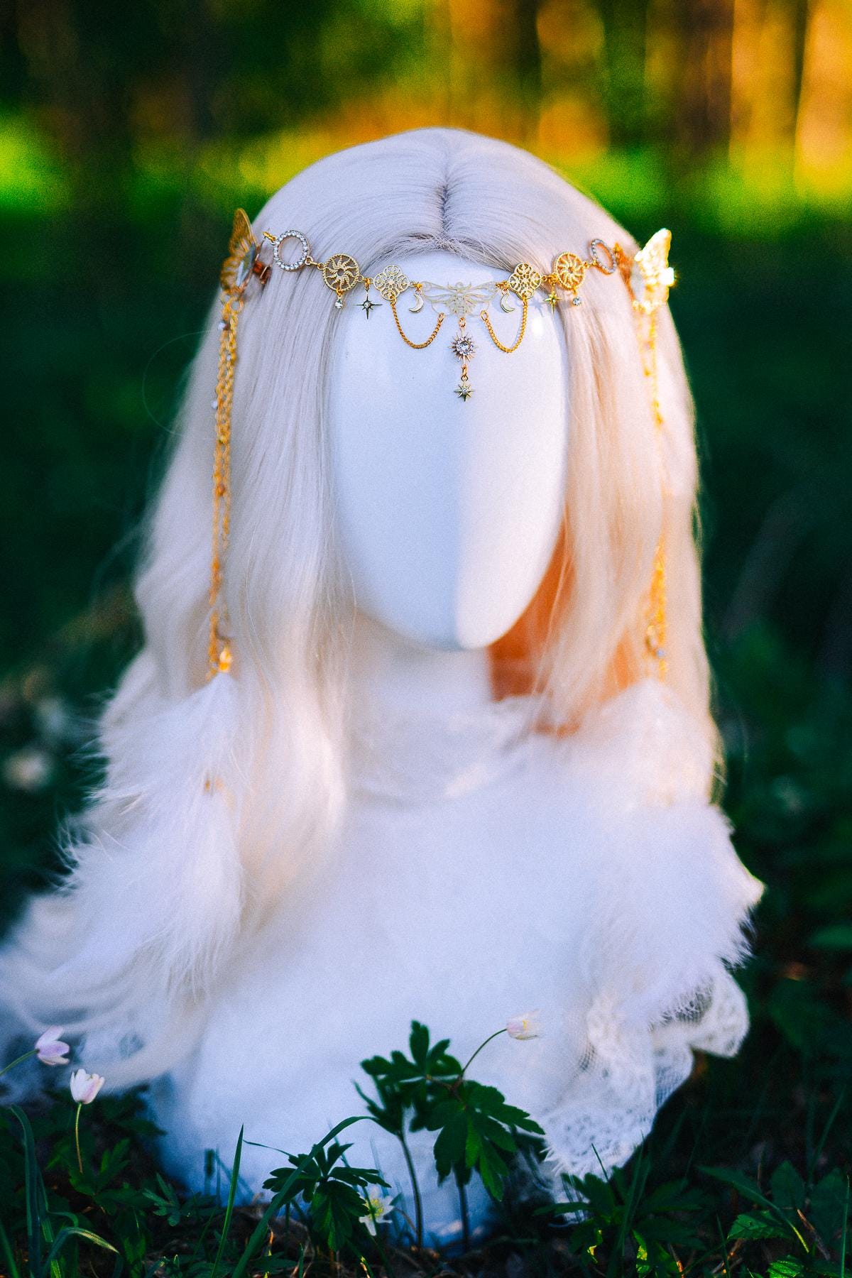 Gold Butterfly Hair Chain Festival Headpiece Feather Bridal Hair Jewelry Celestial Crown