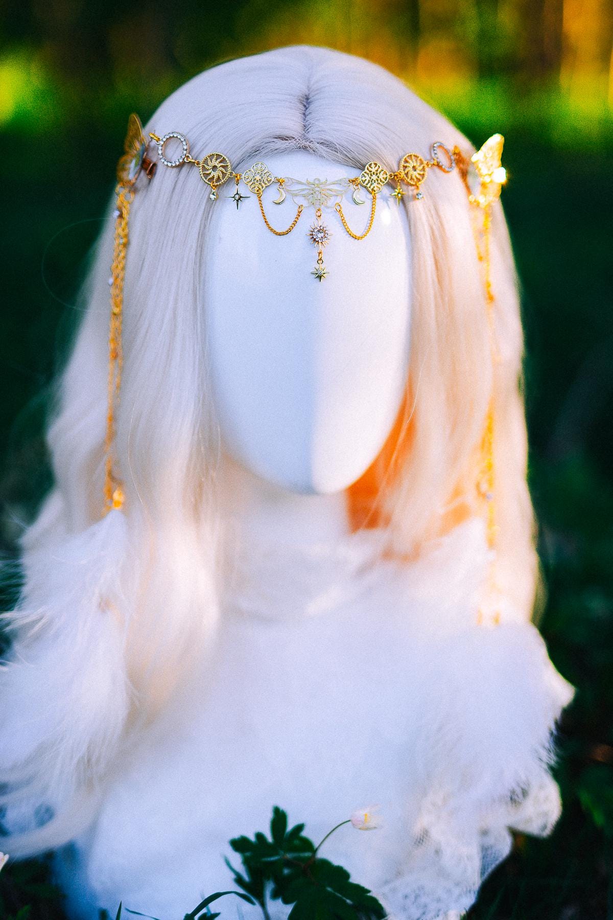 Gold Butterfly Hair Chain Festival Headpiece Feather Bridal Hair Jewelry Celestial Crown