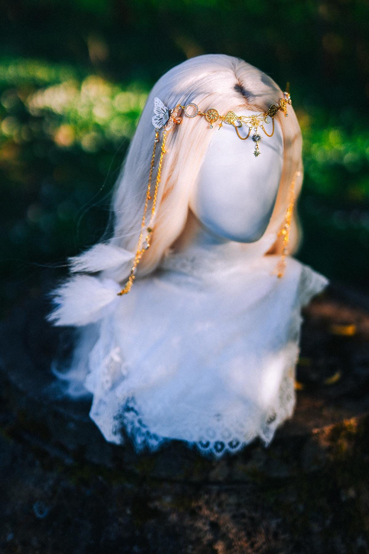 Gold Butterfly Hair Chain Festival Headpiece Feather Bridal Hair Jewelry Celestial Crown