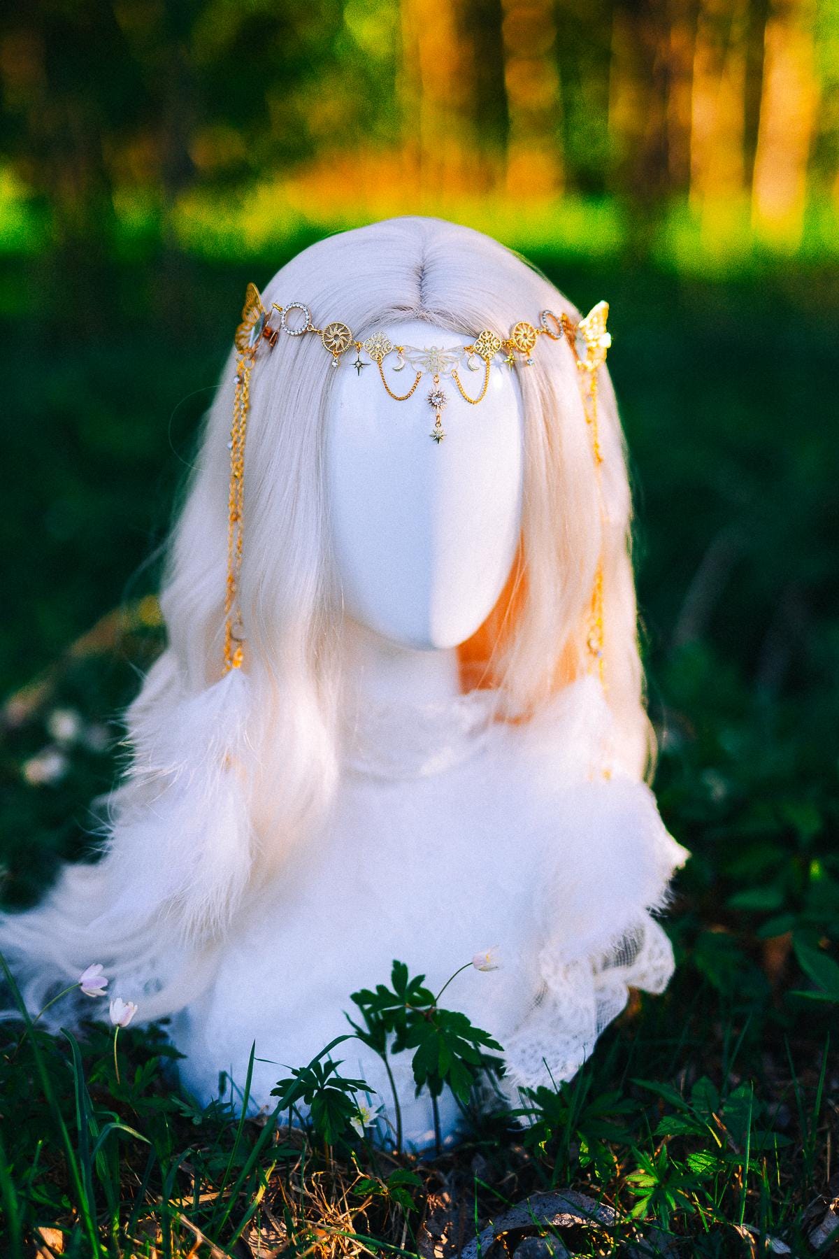 Gold Butterfly Hair Chain Festival Headpiece Feather Bridal Hair Jewelry Celestial Crown