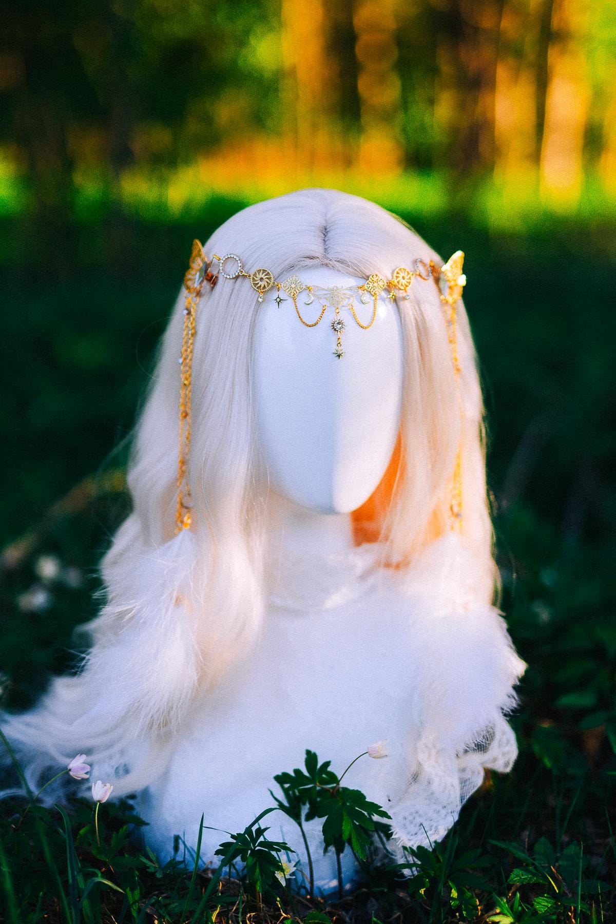 Gold Butterfly Hair Chain Festival Headpiece Feather Bridal Hair Jewelry Celestial Crown