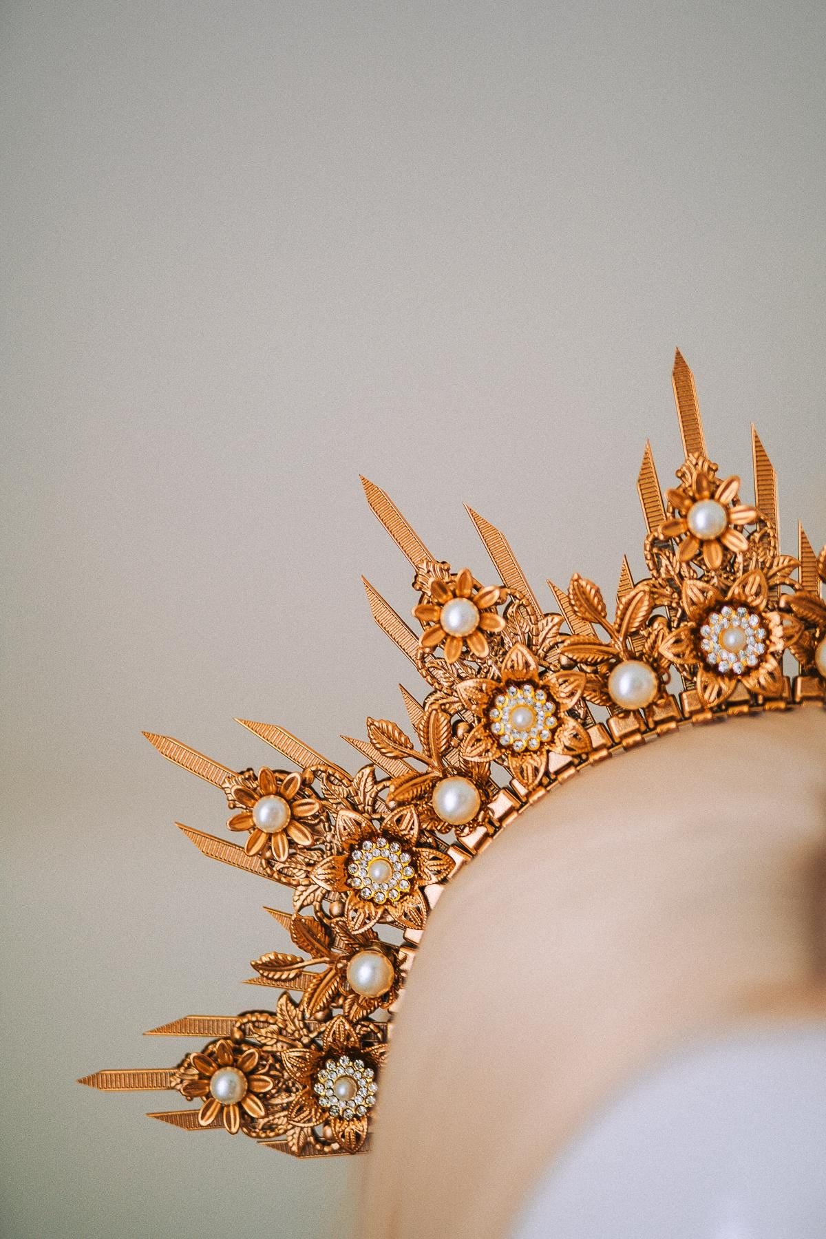 Golden Floral Sun Halo Crown Bridal Headpiece