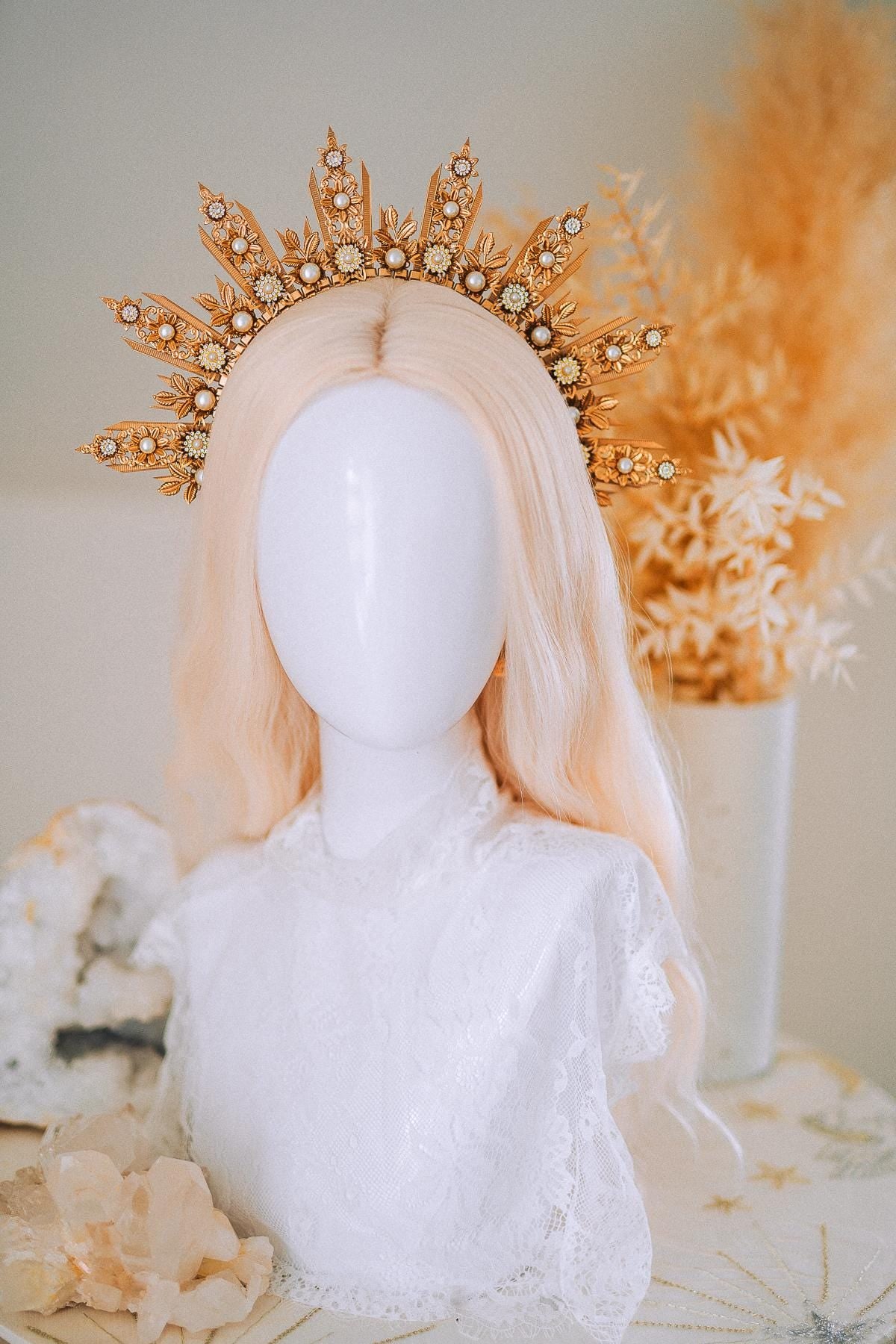Golden Sun Halo Crown Bridal Headpiece