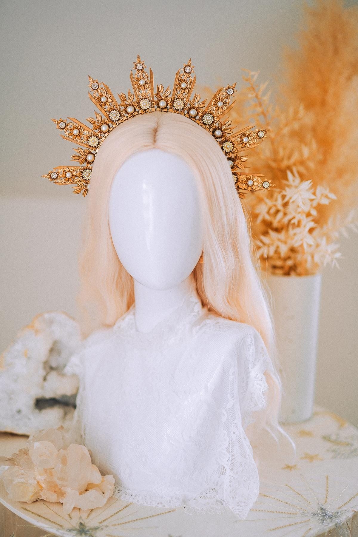 Golden Sun Halo Crown Bridal Headpiece