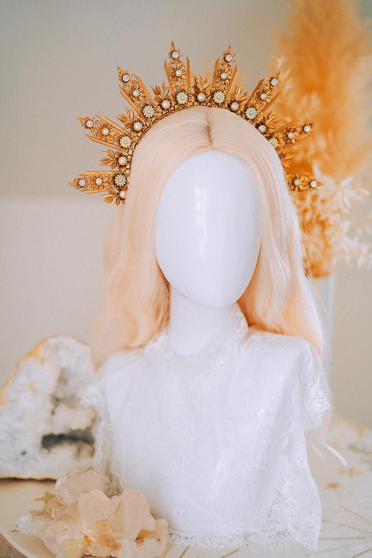 Golden Sun Halo Crown Bridal Headpiece
