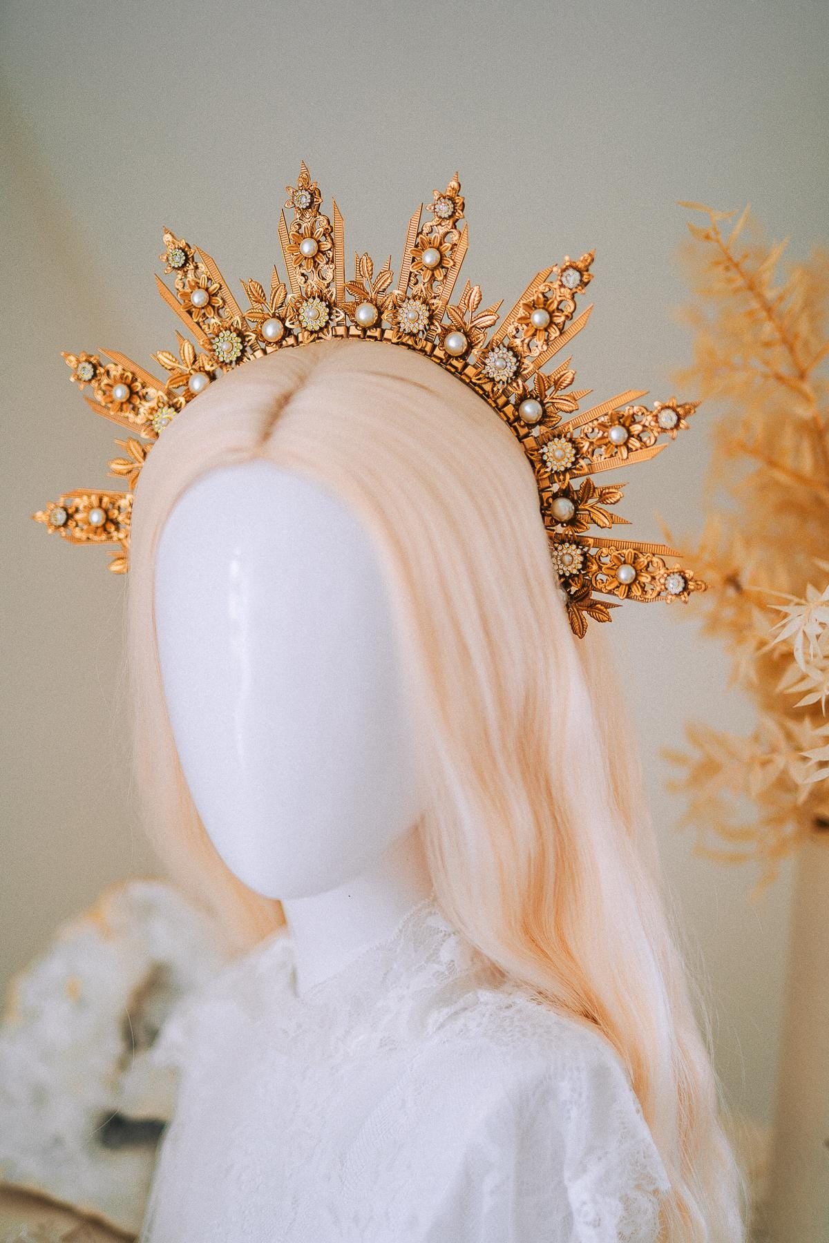 Golden Sun Halo Crown Bridal Headpiece