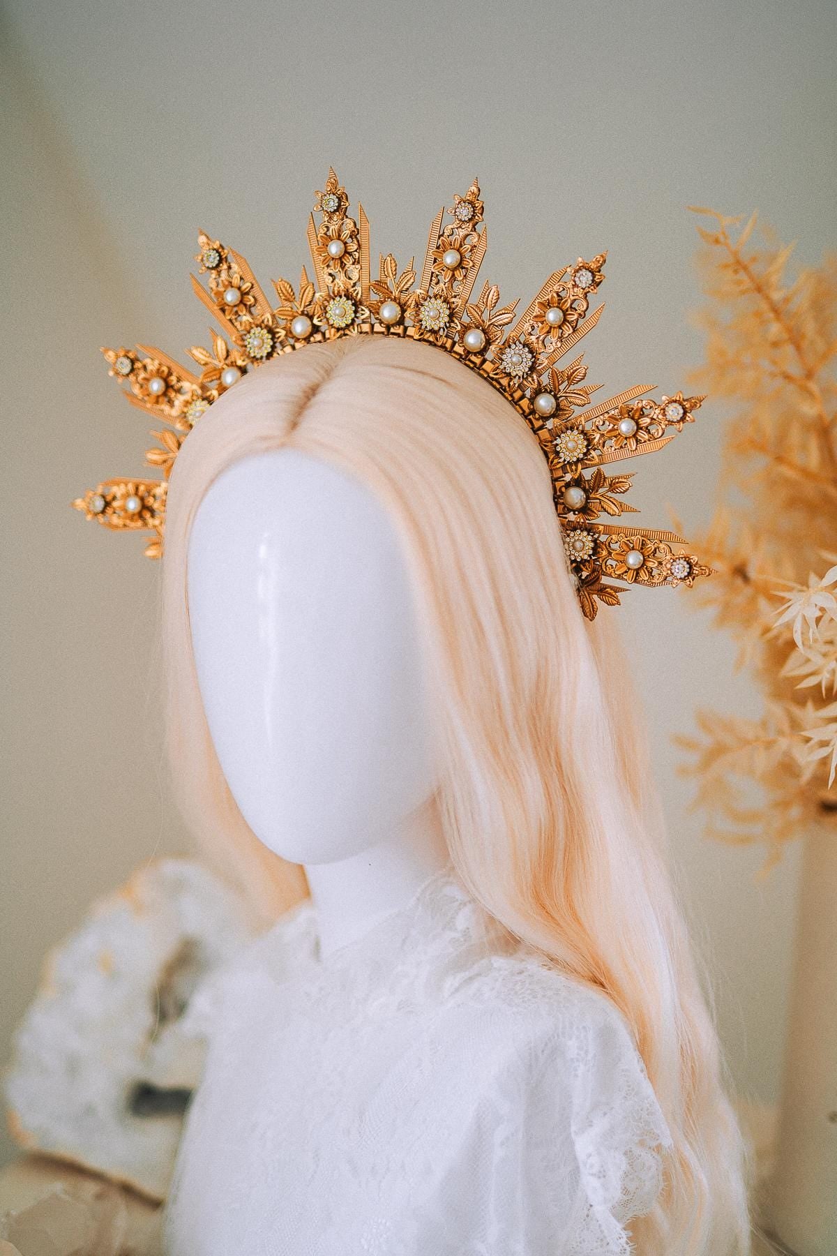Golden Sun Halo Crown Bridal Headpiece
