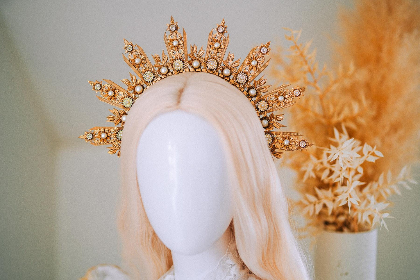 Golden Sun Halo Crown Bridal Headpiece
