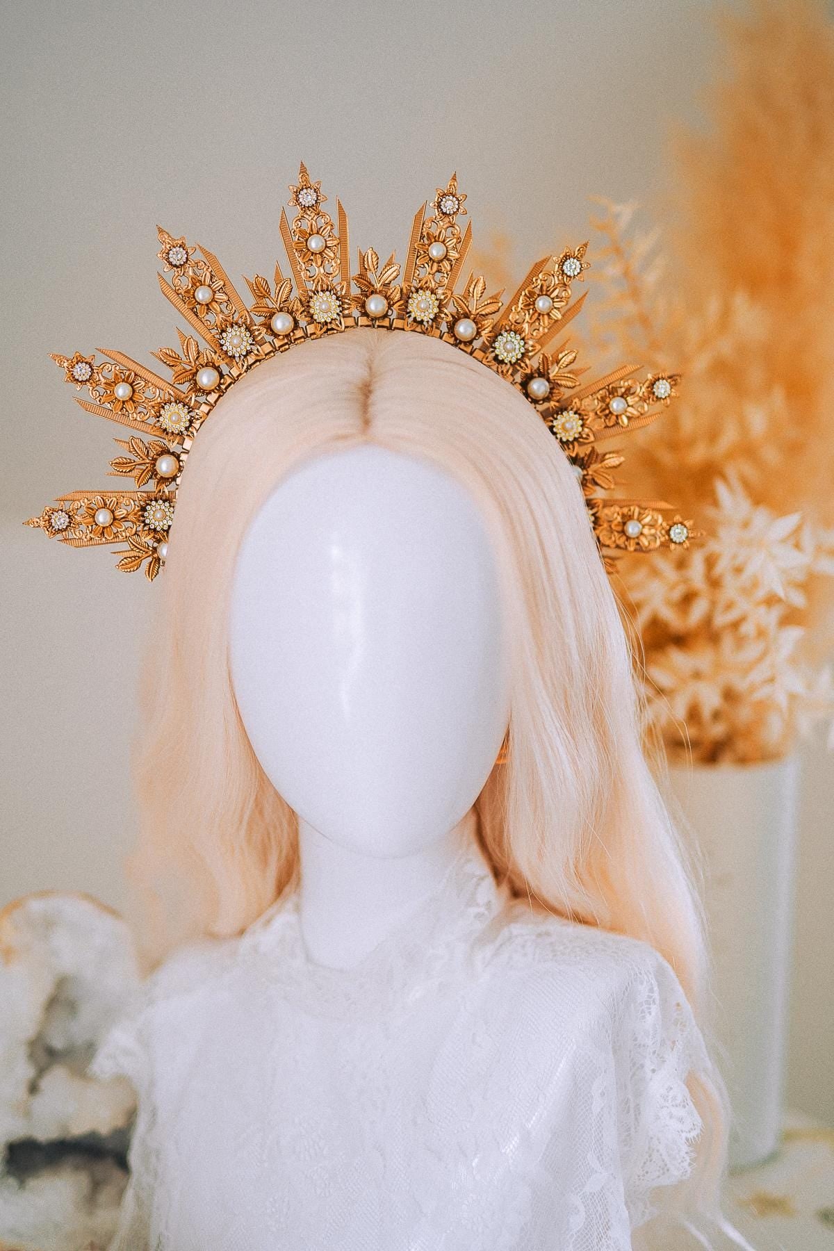 Golden Sun Halo Crown Bridal Headpiece