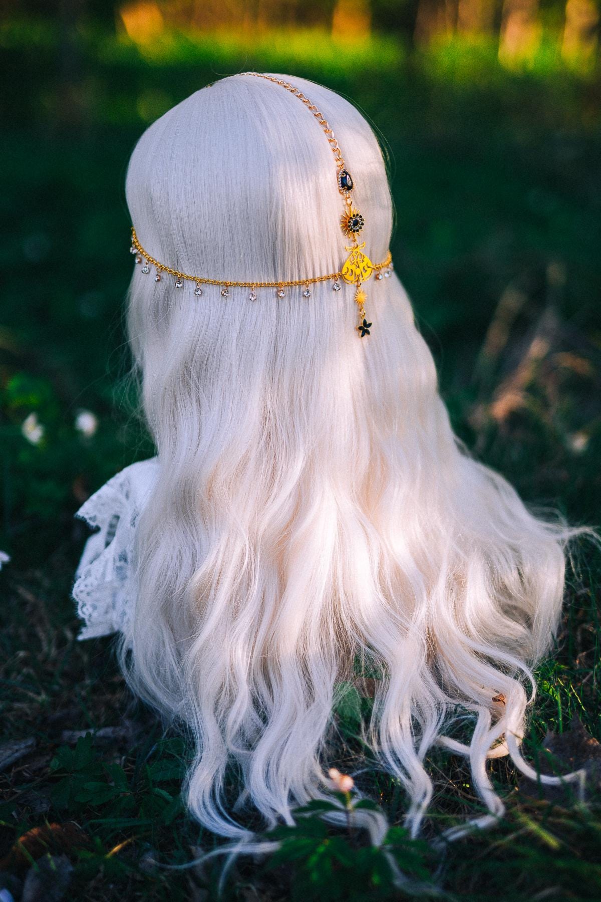 Gold Celestial Head Chain Bridal Headpiece Black Gem Hair Jewelry Goddess Crown