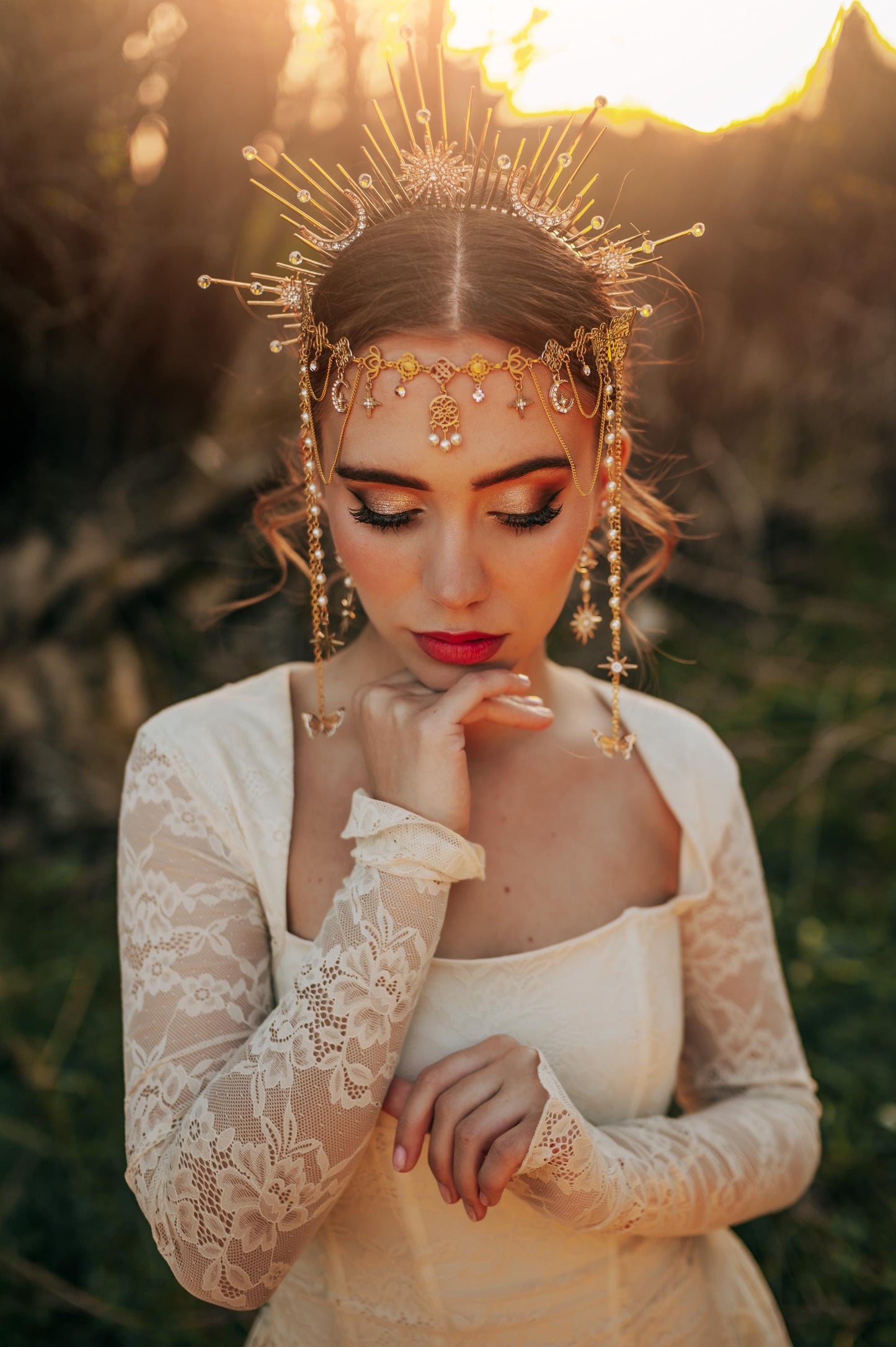Celestial Gold Earrings Moonchild Bridal Earrings Star Pearl Wedding Jewelry