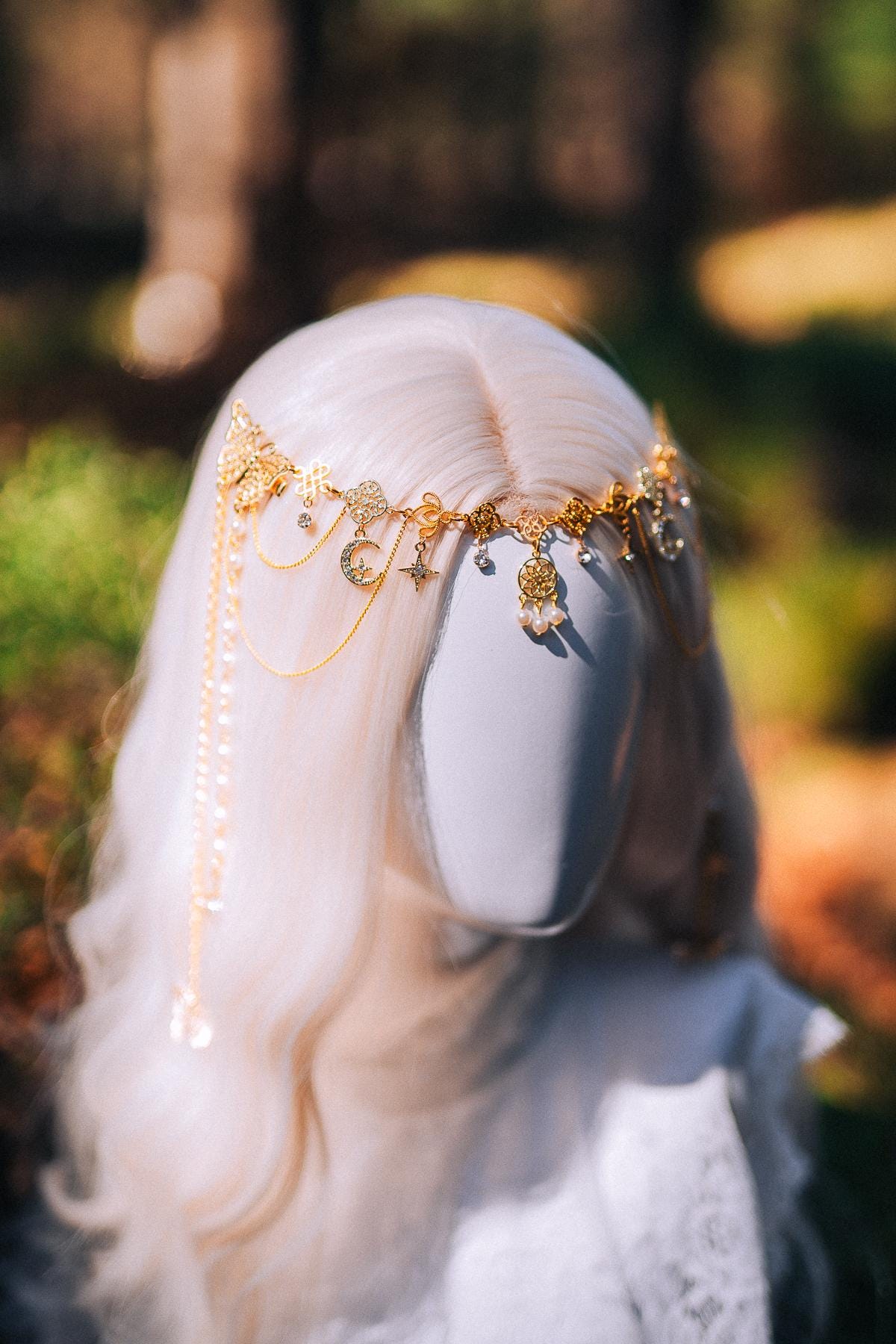 Celestial Halo Crown Gold Bridal Crown Moonchild Headpiece Star Pearl Goddess Crown