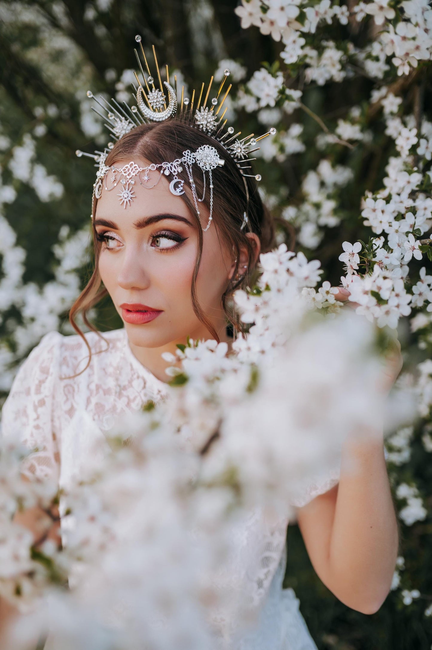 Celestial Forehead Hair Chain Silver Bridal Headpiece Moon Star Hair Jewelry Festival Hairpiece